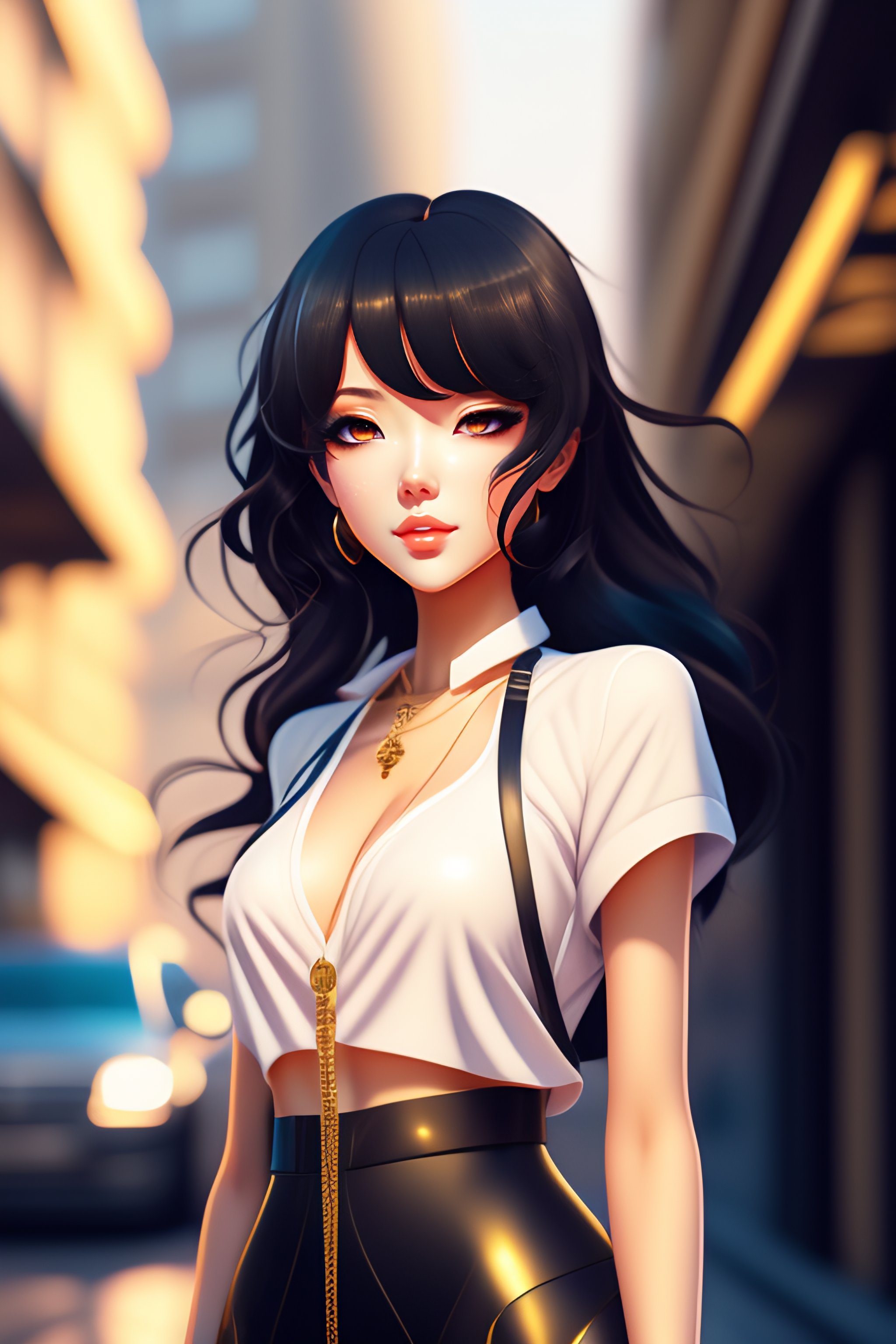 Lexica Full Body Anime Style Model Girl Walking Black Hair Balerine Golden Eyes Realistic 7710