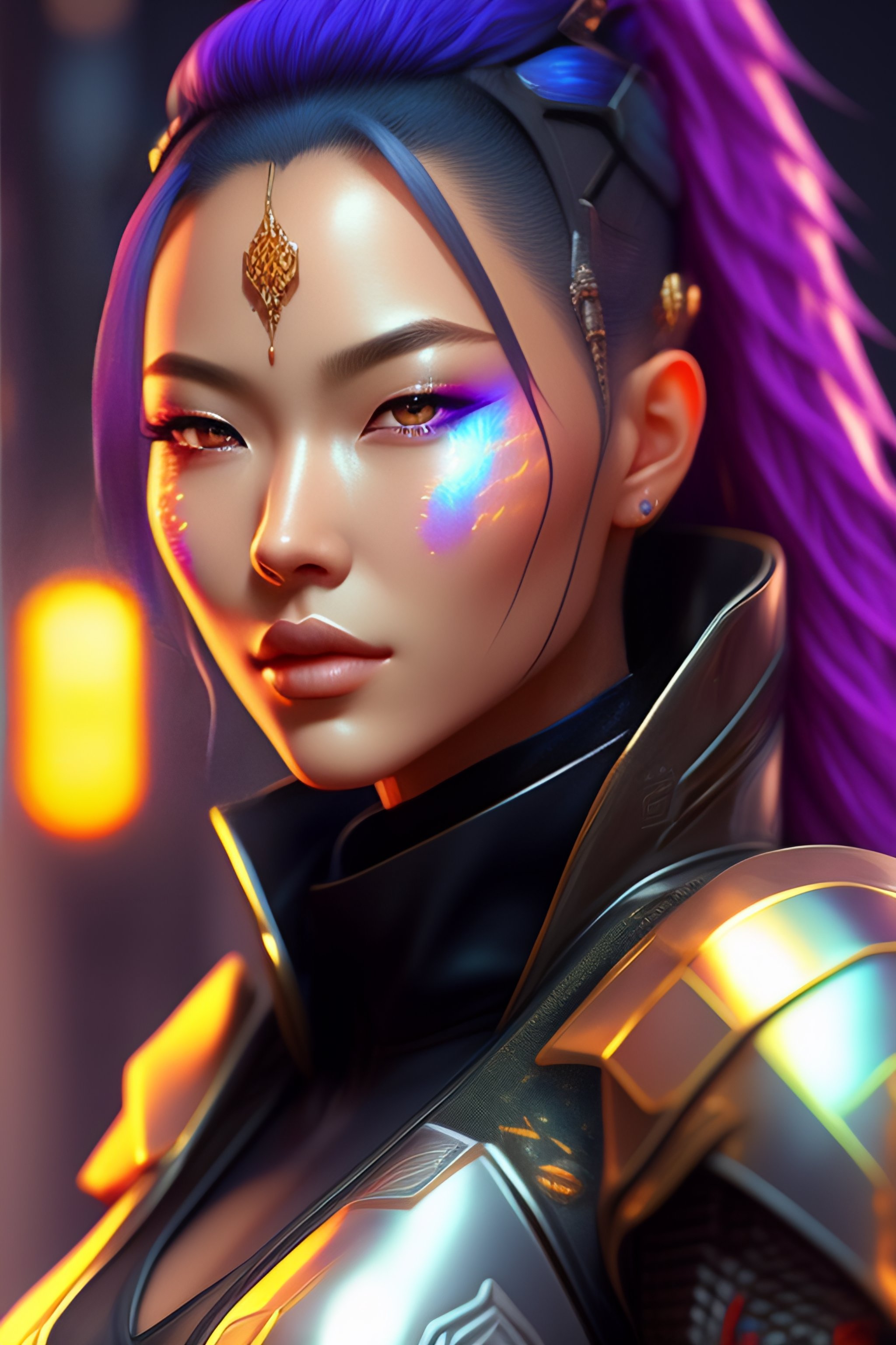 Lexica - Right facing, Portrait of a cyberpunk neon cracked skinned ...