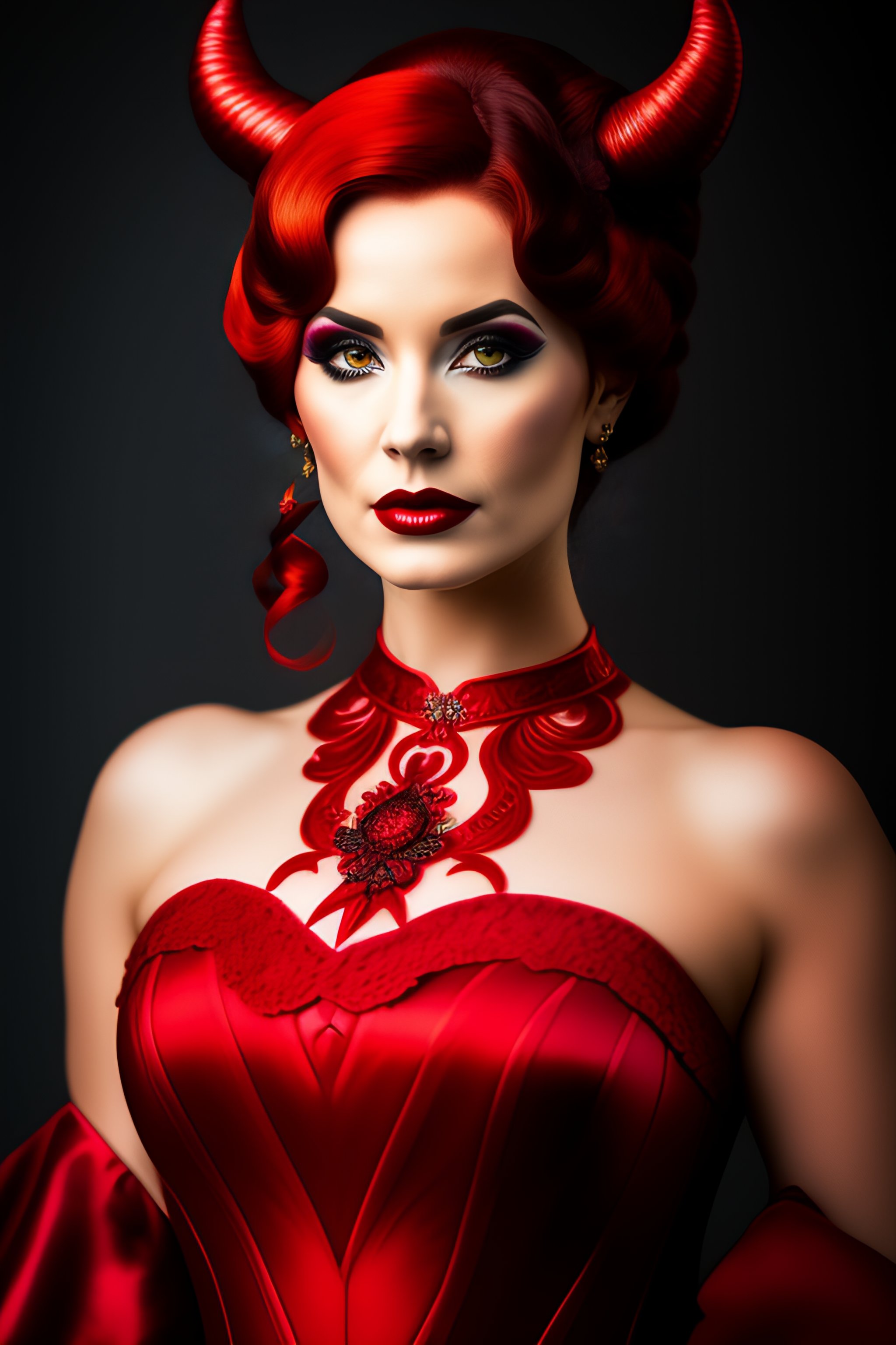 Lexica - Hazel Moore, devil girl makeup syle, realistic detailed ...