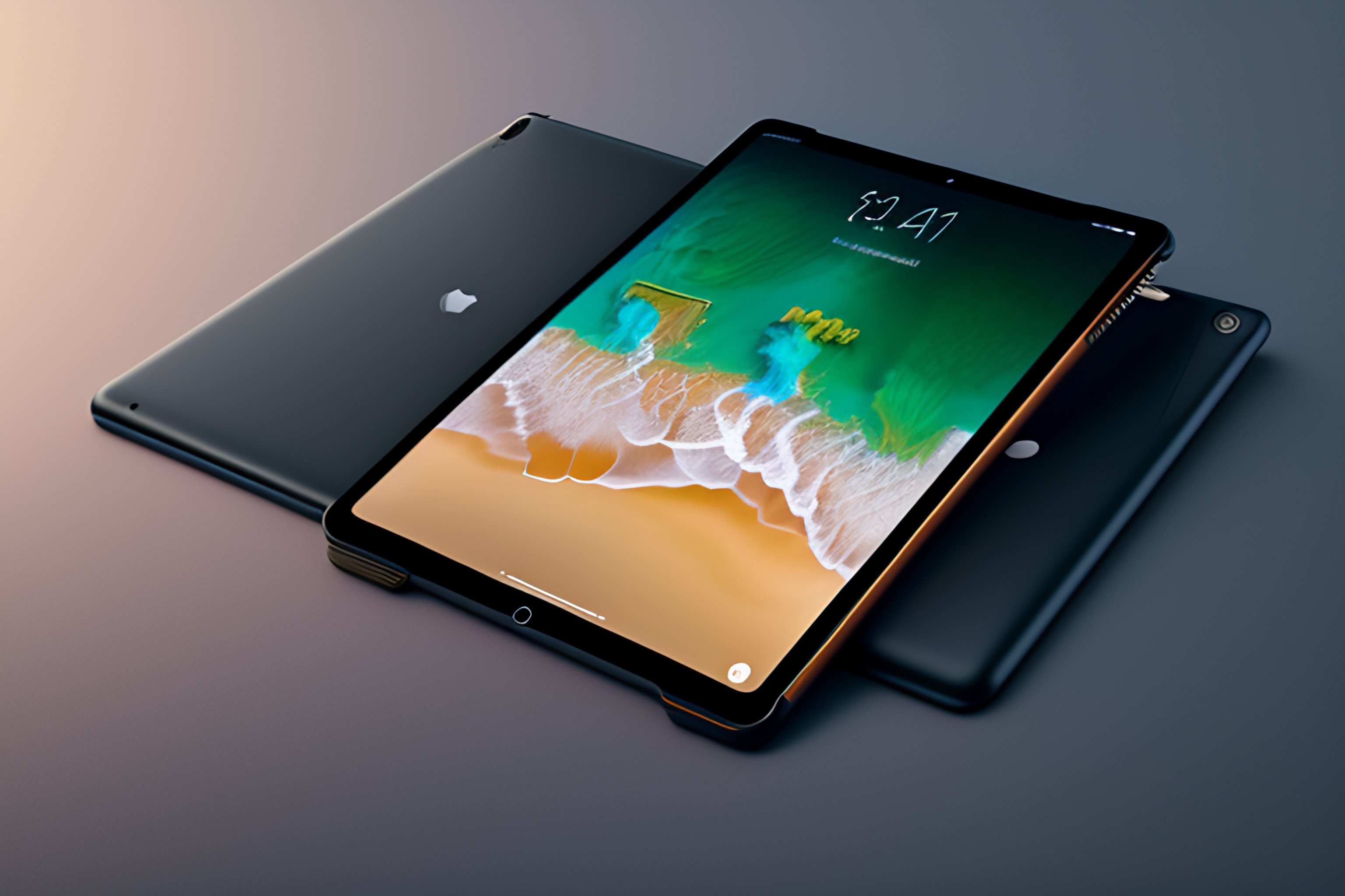 Lexica Front view, iPad Pro with white screen on white background.