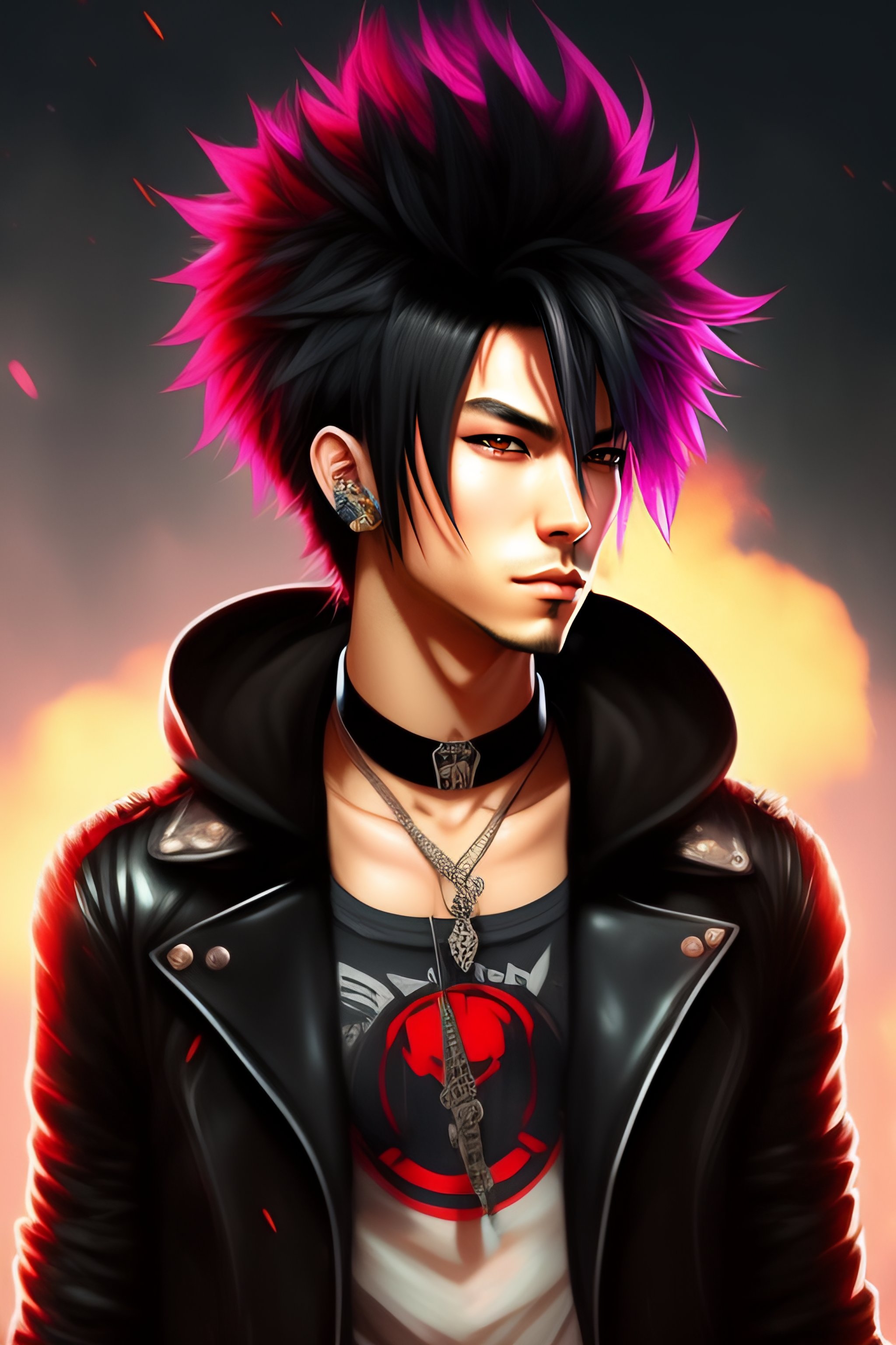 Lexica - Punk anime man with messy hair and short beard