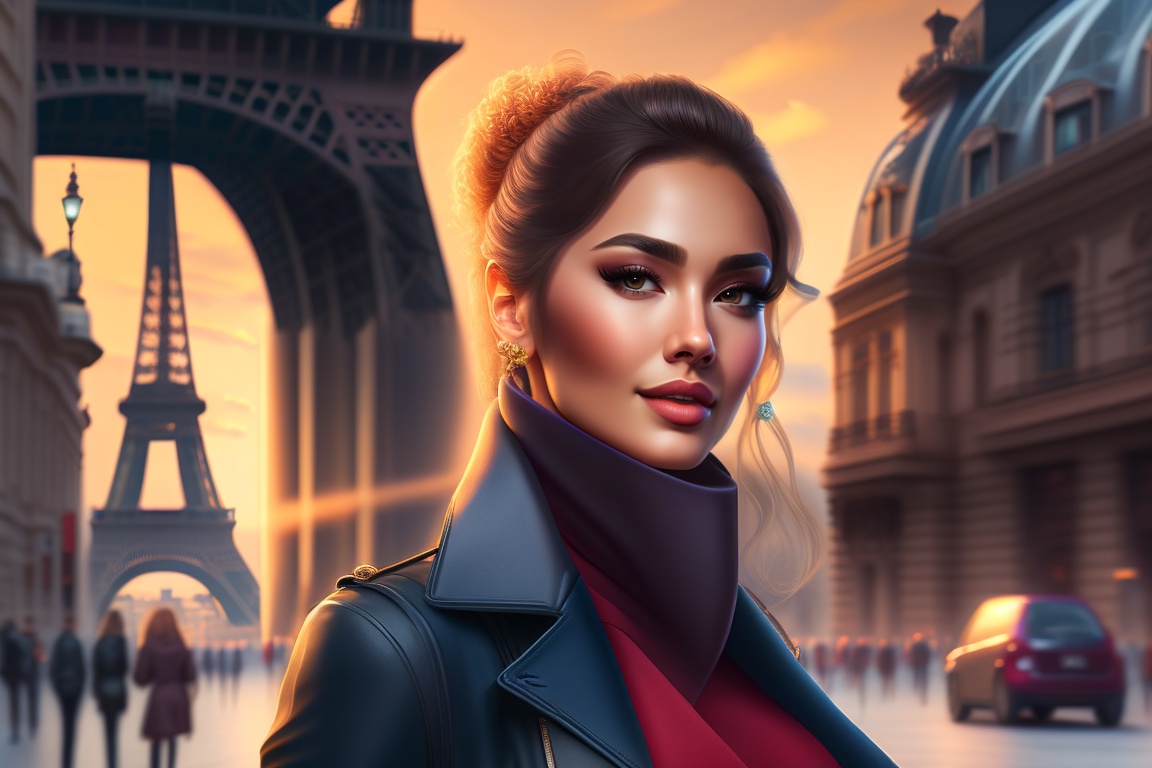 Lexica - Woman in front of the eiffel tower, illusration