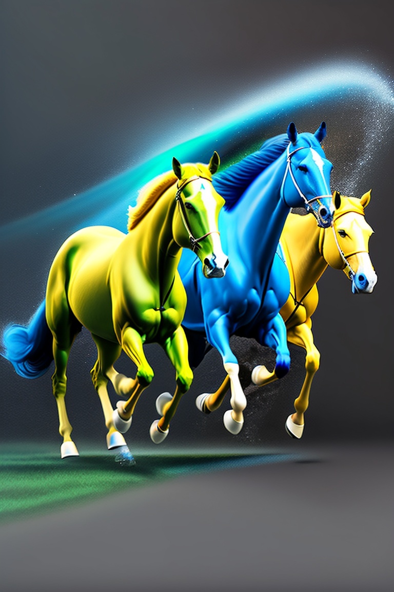 Lexica One yellow horse, One green horse and One blue horse. No