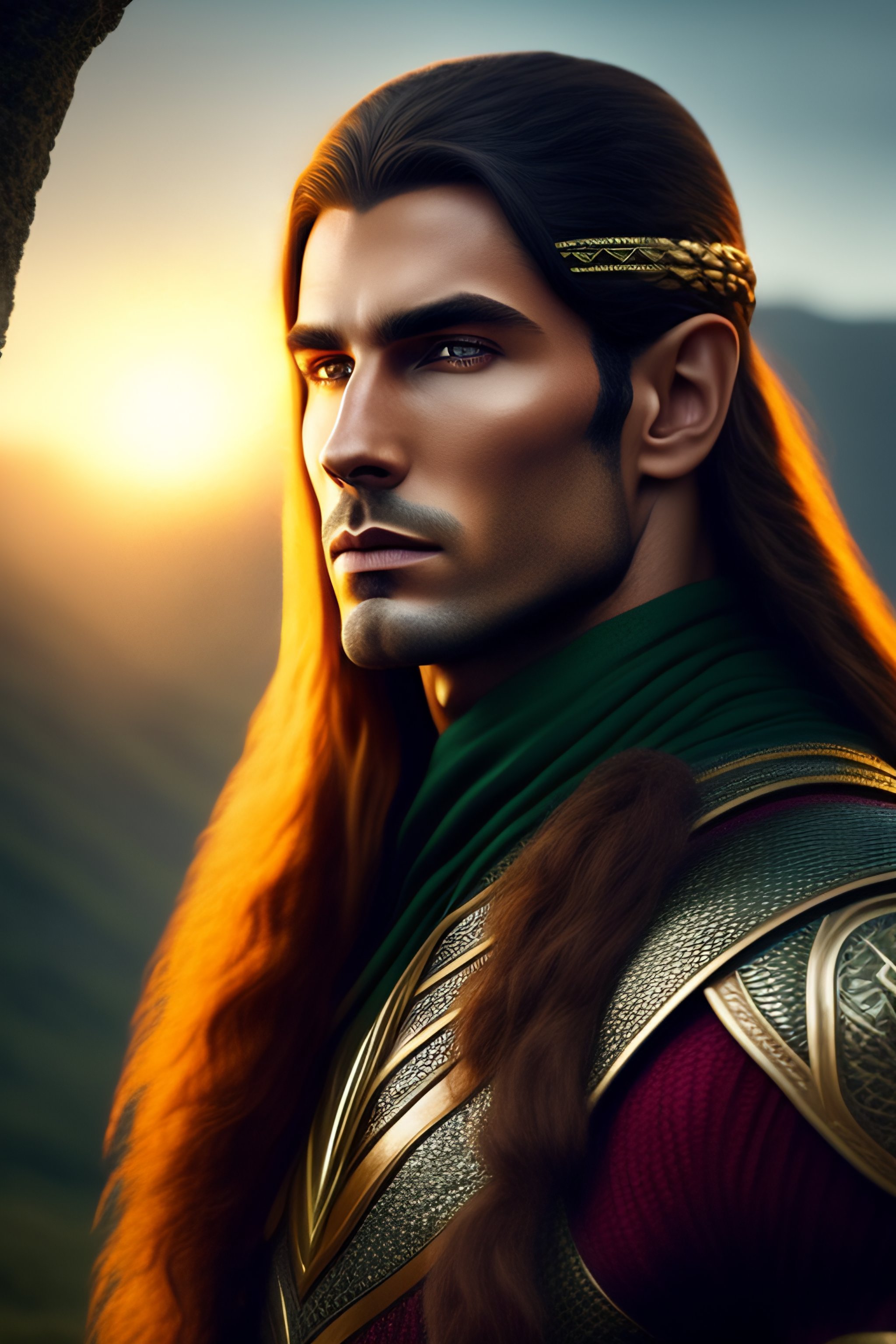 Lexica - Male muscular elven ranger with long hair driving a skoda fabia