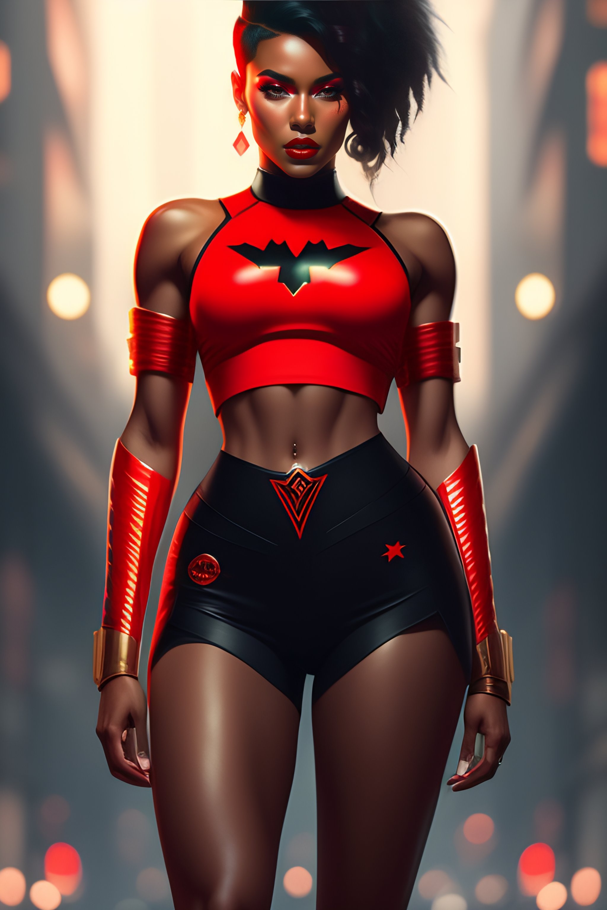 Lexica Beautiful Super Hero Woman With Black Short Hair Wearing Red 