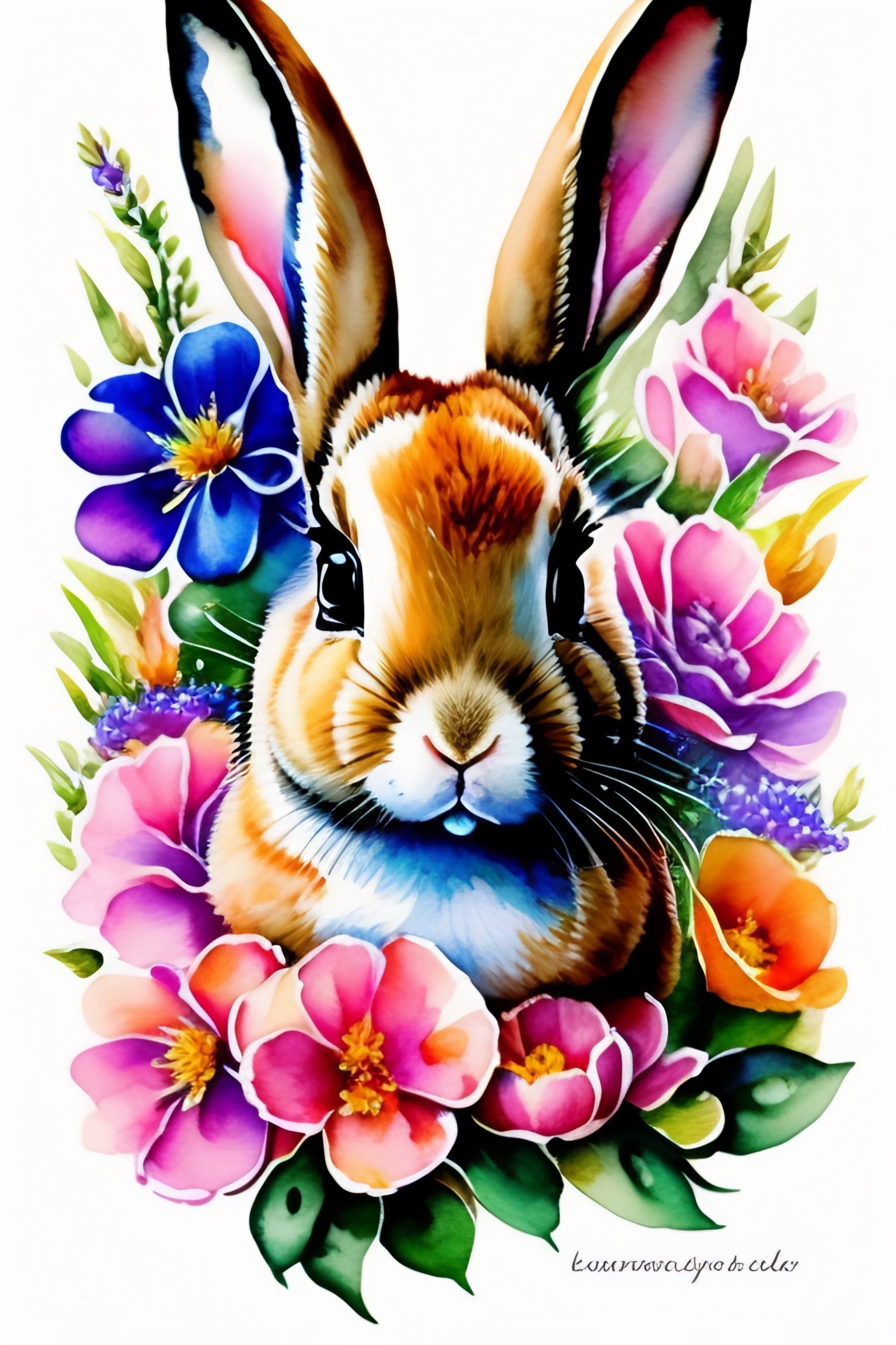 Lexica - Bunny ears with flowers on them, watercolor illustration, very ...