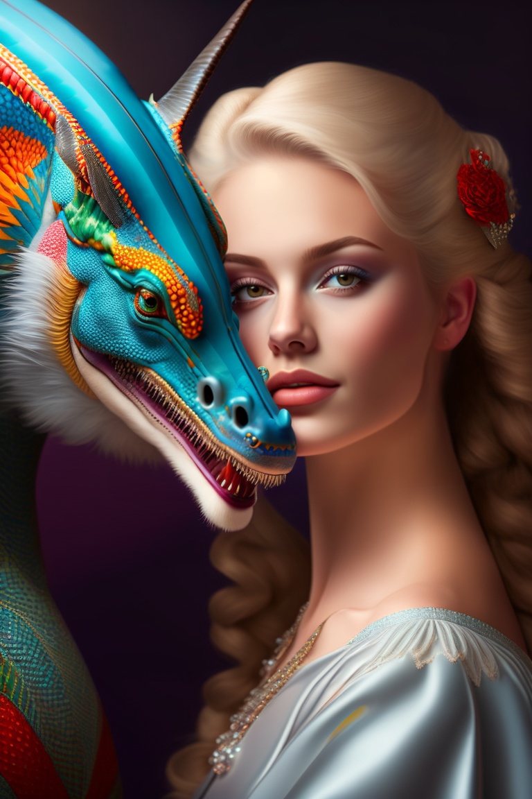 Lexica - Woman with dragon near of woman. high colored, portrait