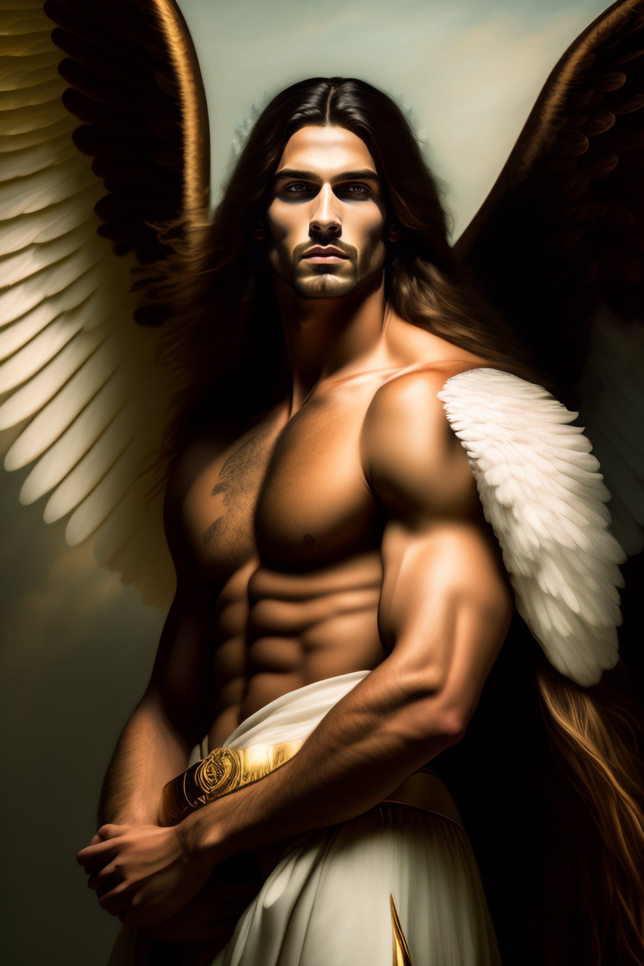 Lexica - Portrait of a guardian angel, male, majestic, long hair, long ...