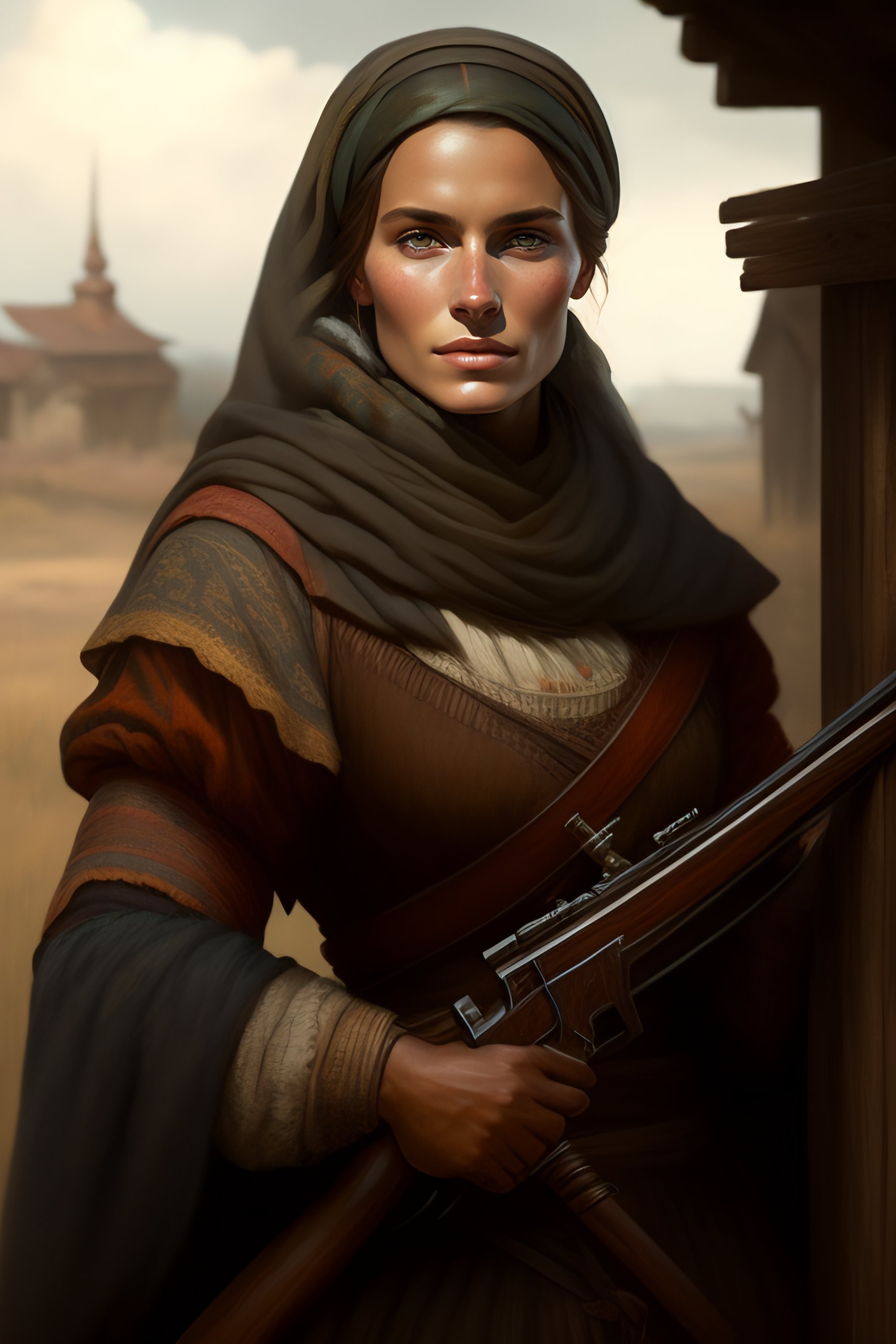 Lexica - Portrait of a peasant woman with an antique musket in her hand ...
