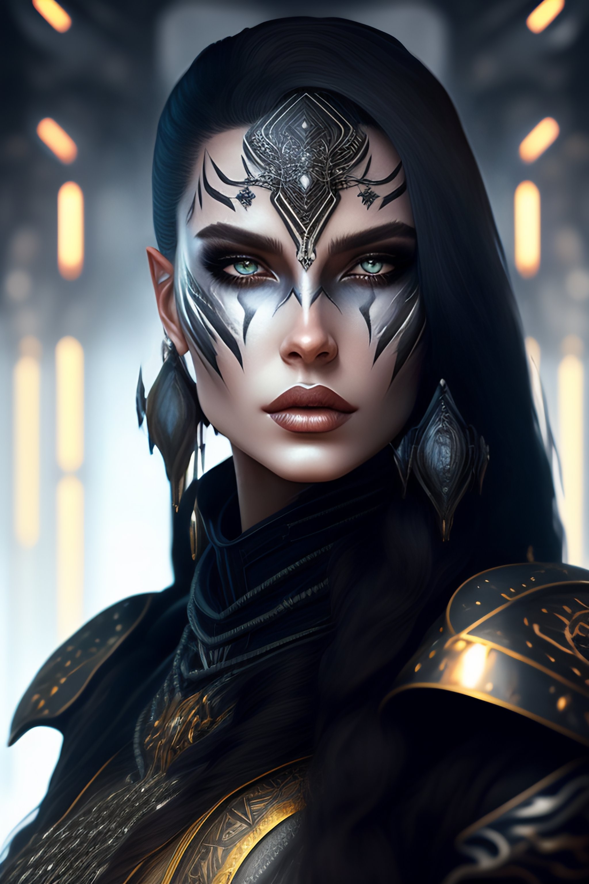 Lexica - Symmetry portrait cyborg with long hair, digital black metal ...