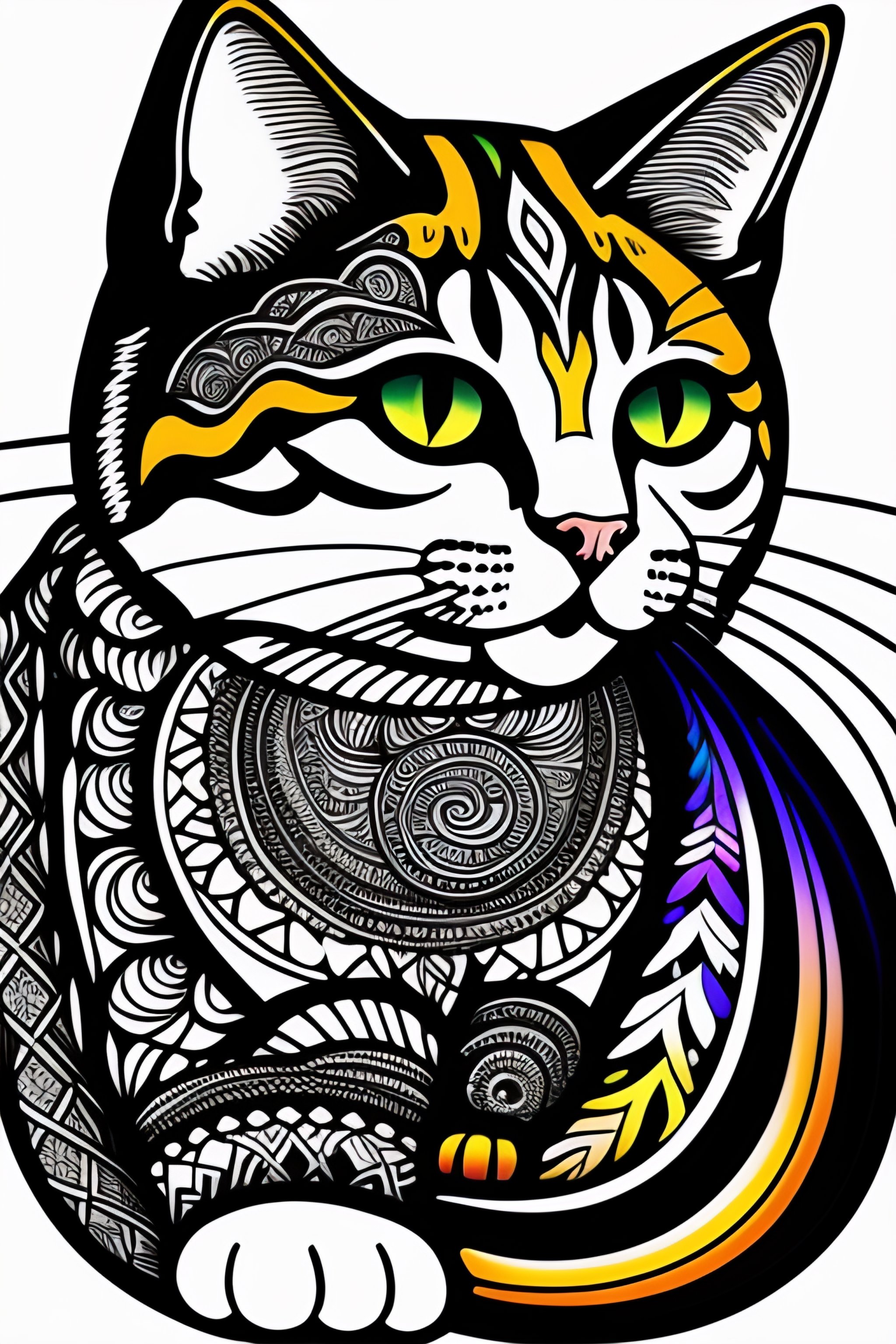 Lexica - Cat style coloring book for kids , outline art, drawing, sketch,  b&w, not overcrowded