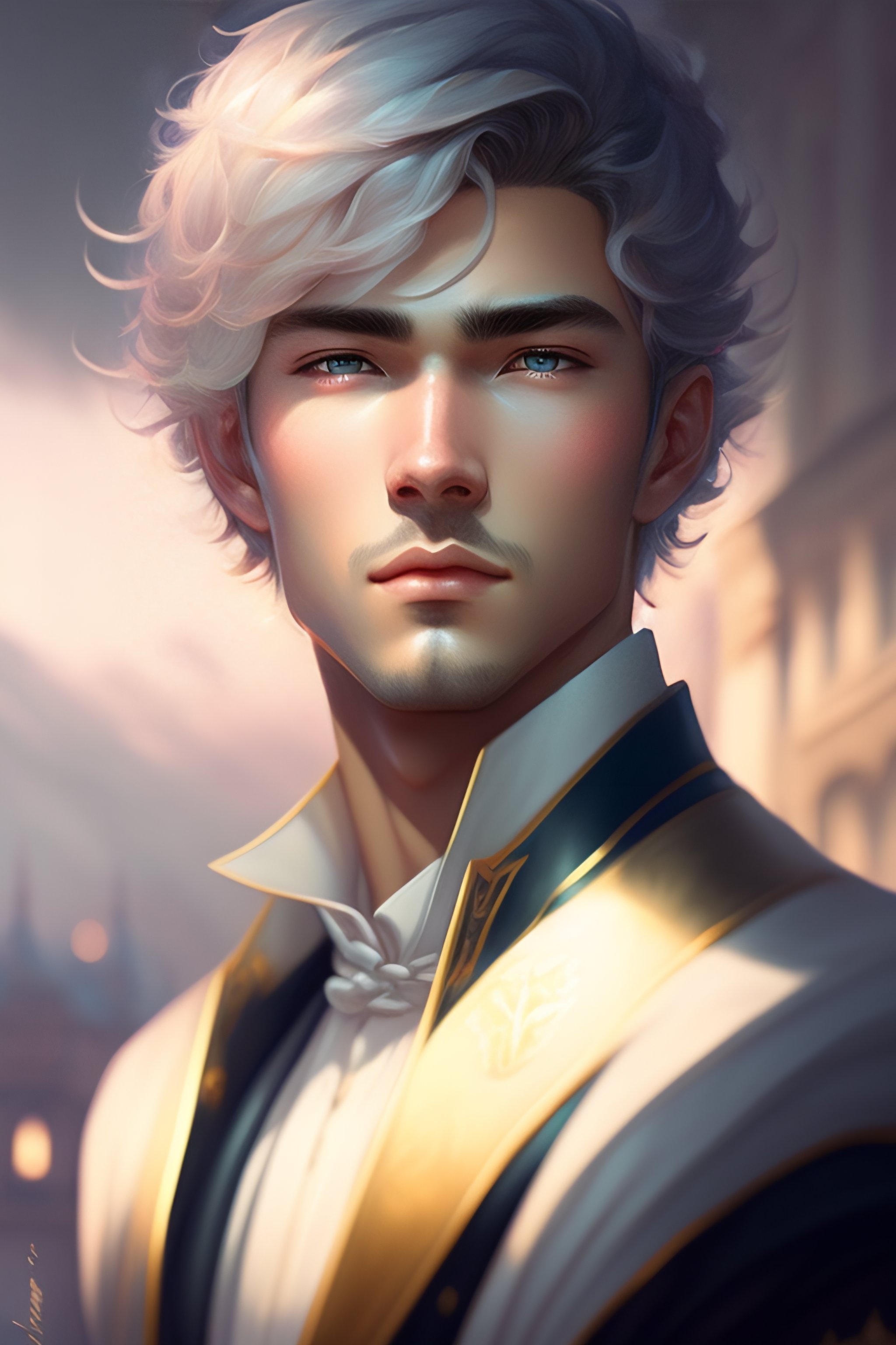 Lexica - Beautiful anime boy with short white hair, character portrait, 1 9  6 0 s, long hair, intricate, elegant, highly detailed, digital painting