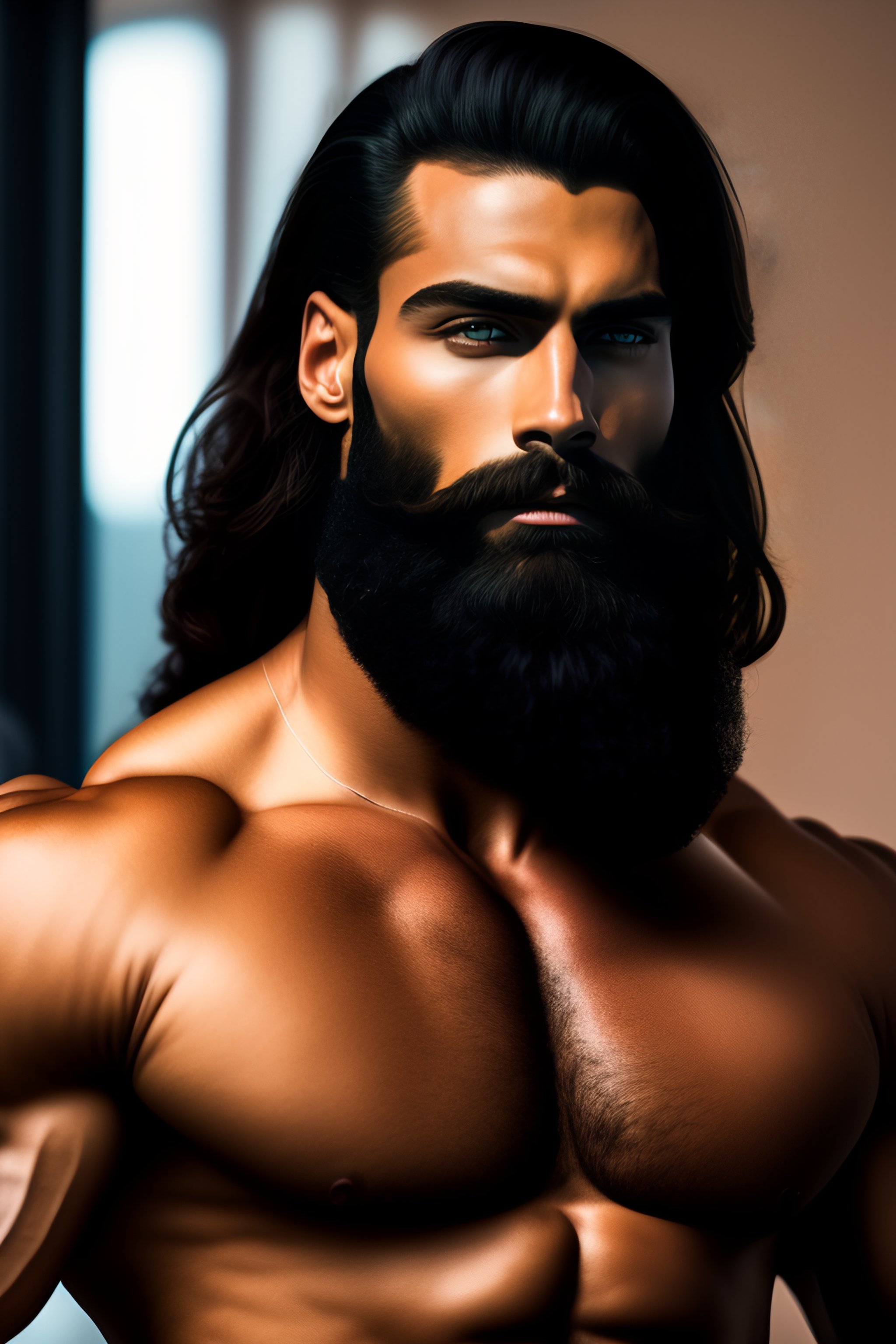 Lexica - 4k photo tall handsome gigachad long black beard