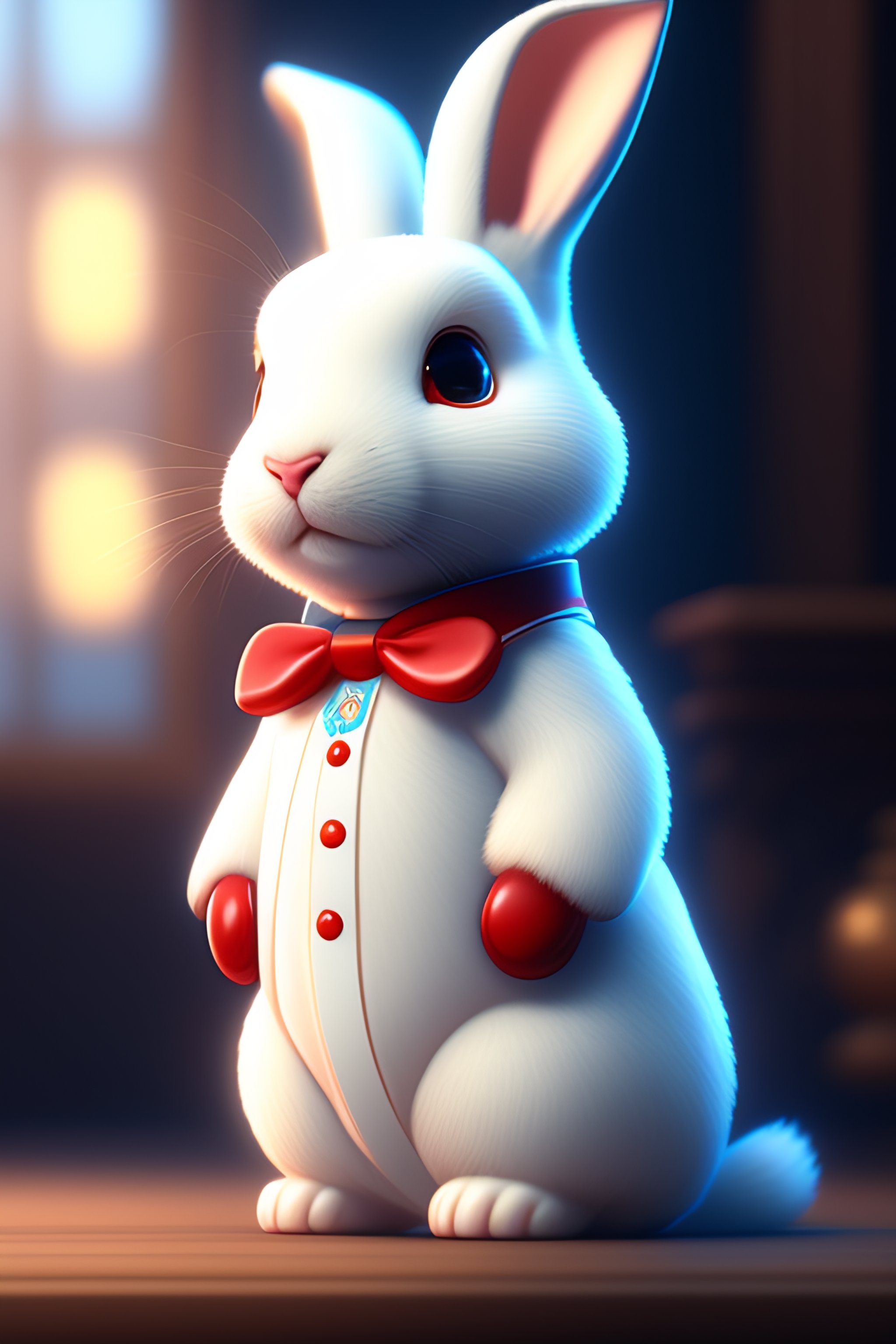 Lexica - Cute white cartoon rabbit, wearing white lab coat and blue ...