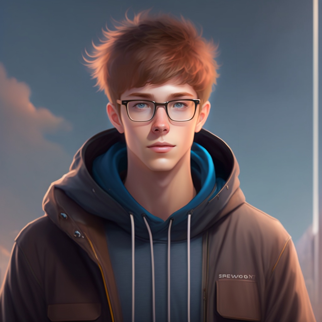 Lexica - White guy, short brown hair, very thin round-ish glasses, hoodie, ...