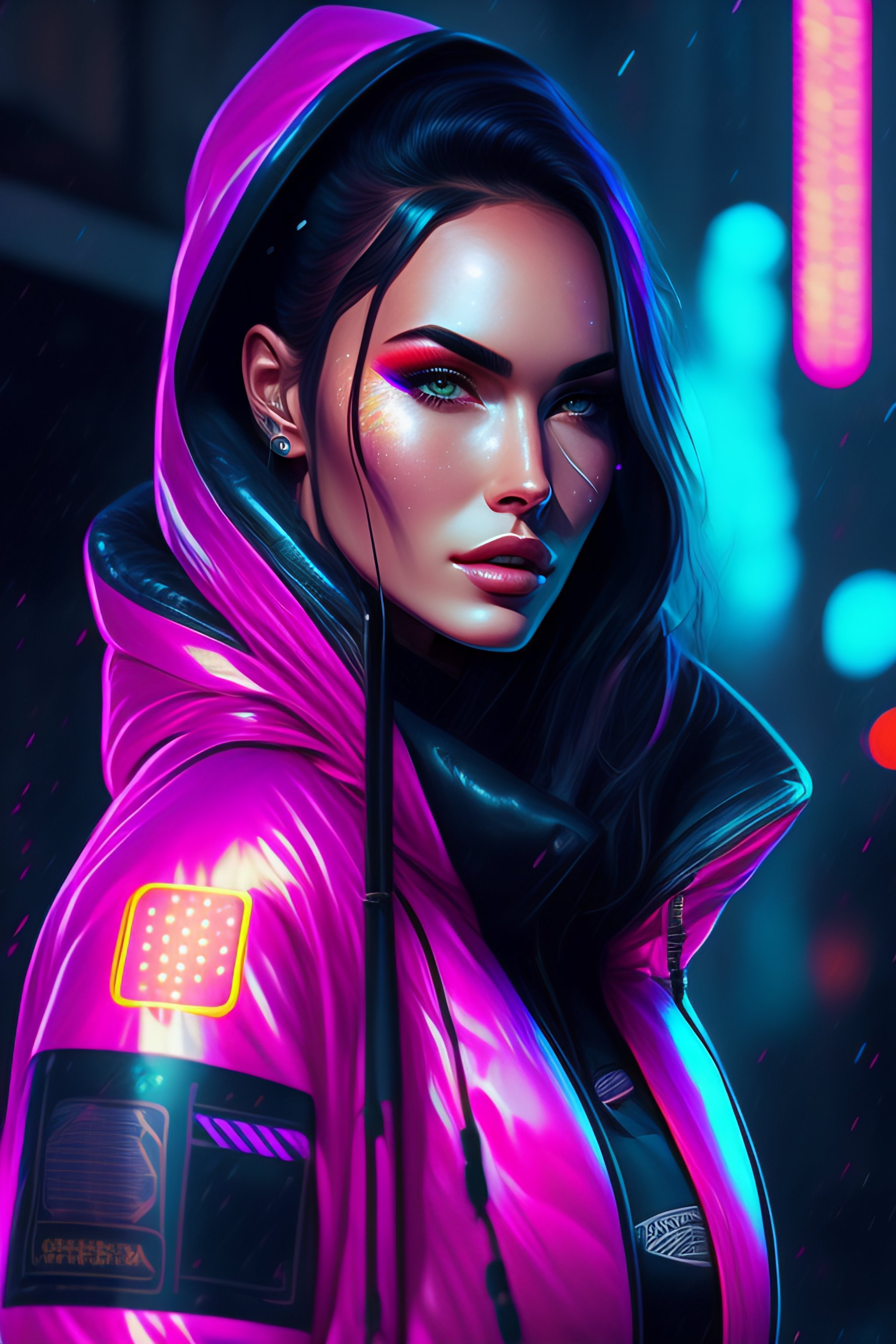 Cyberpunk-style girl with beautiful neon colors - Stock Illustration  [99174420] - PIXTA