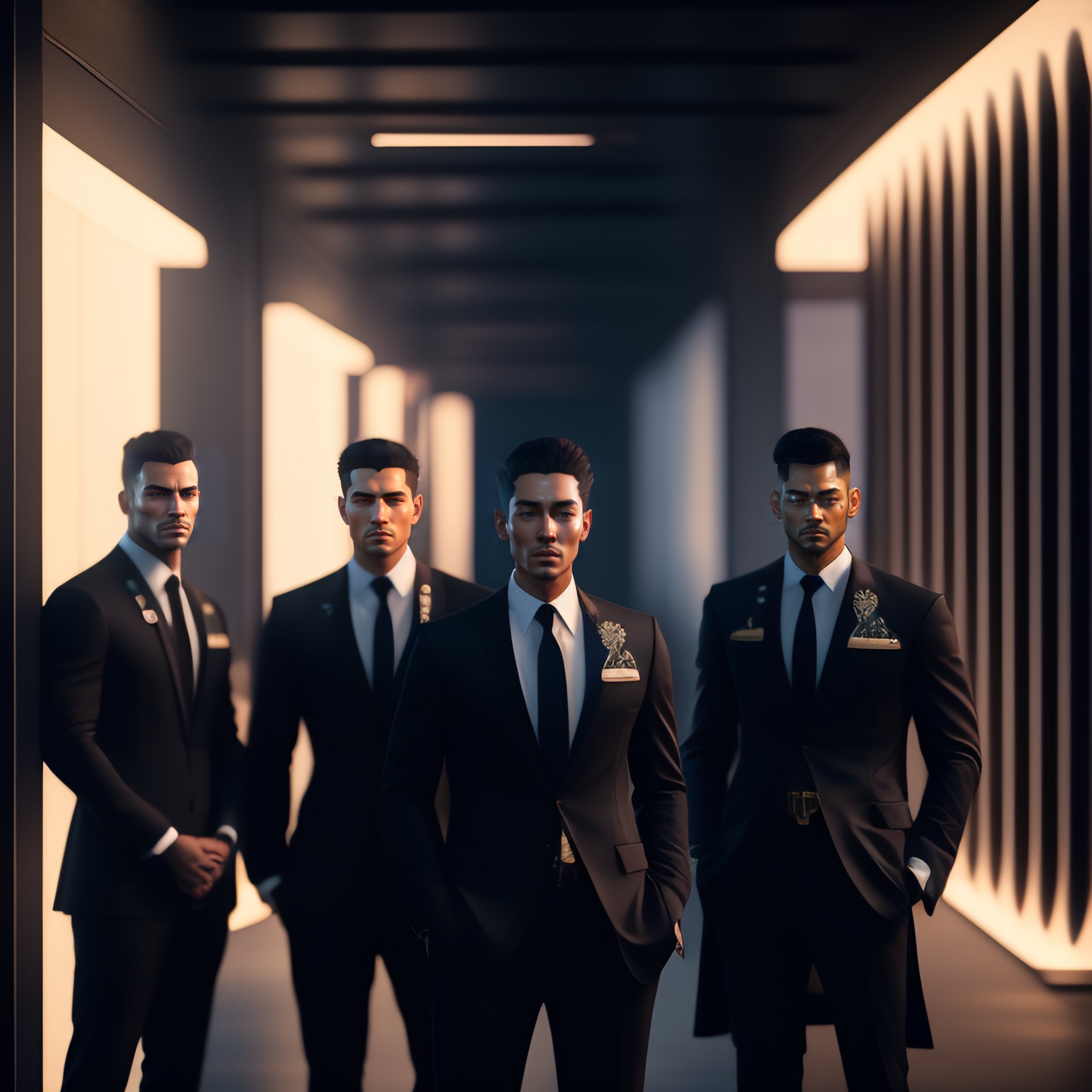 Lexica - A group of Call Of Duty wearing black suits posing for a group ...