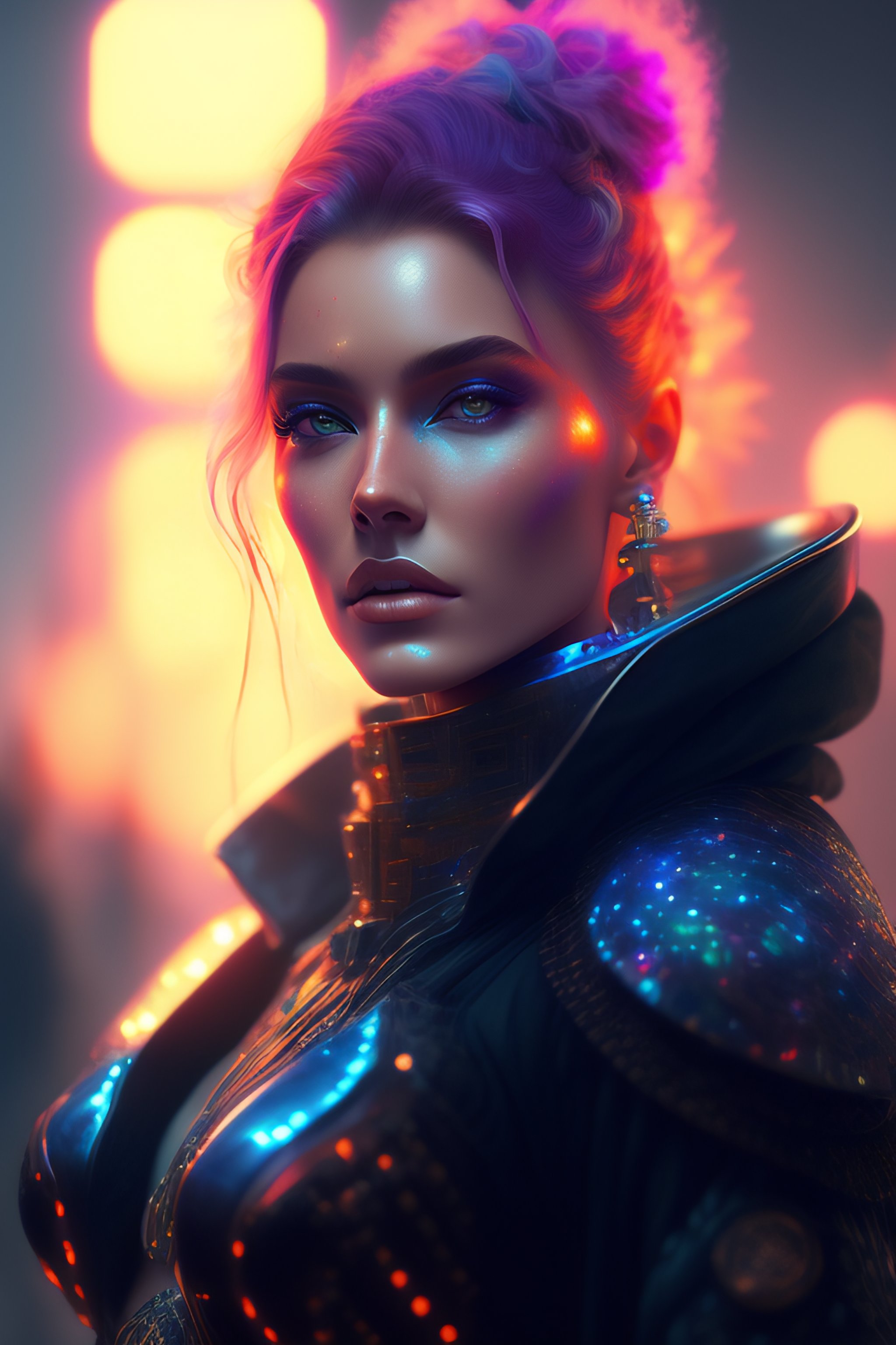 Lexica - Bright psychedelic hairy woman cyborg, diffuse lighting ...