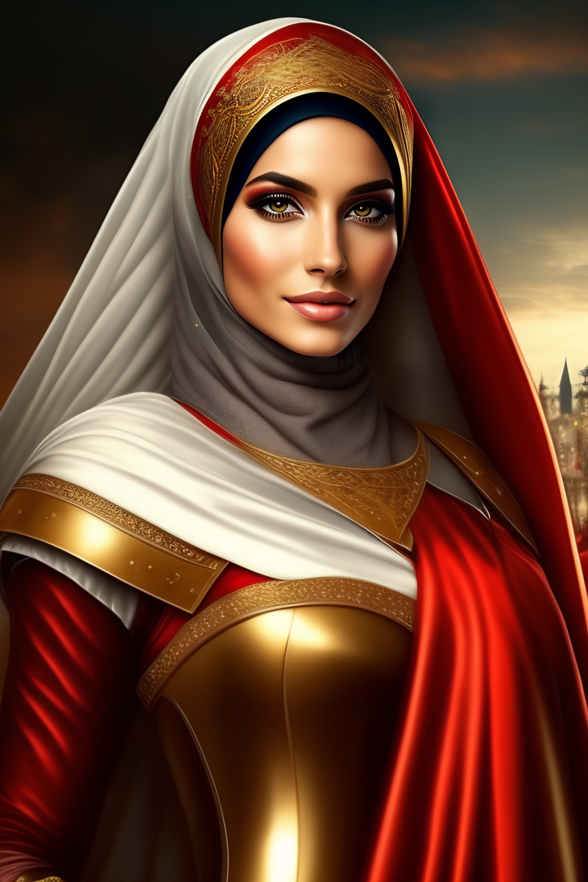 Lexica - Cute hijab girl wearing sexy medieval clothing