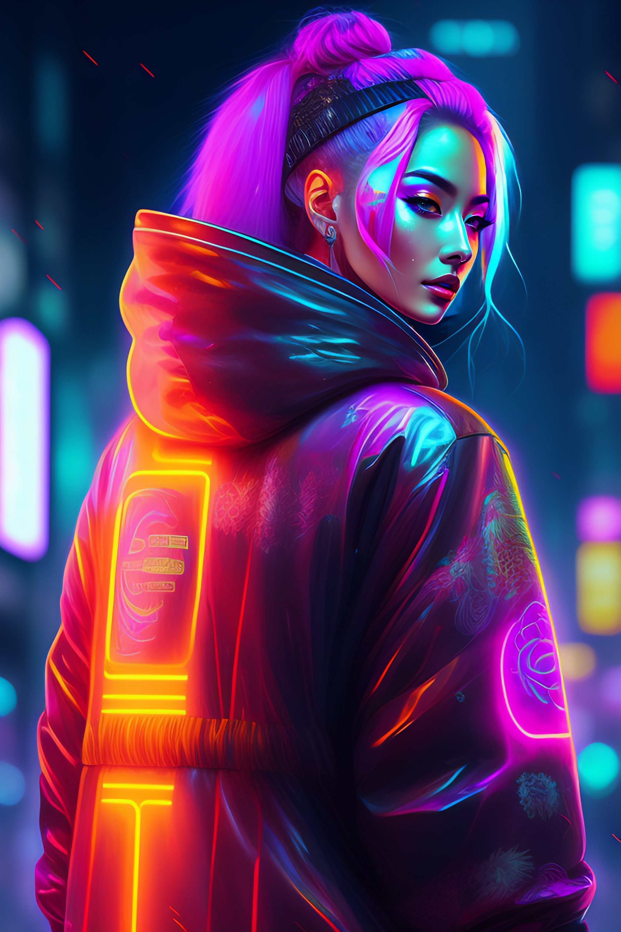 Cyberpunk-style girl with beautiful neon colors - Stock Illustration  [99174420] - PIXTA