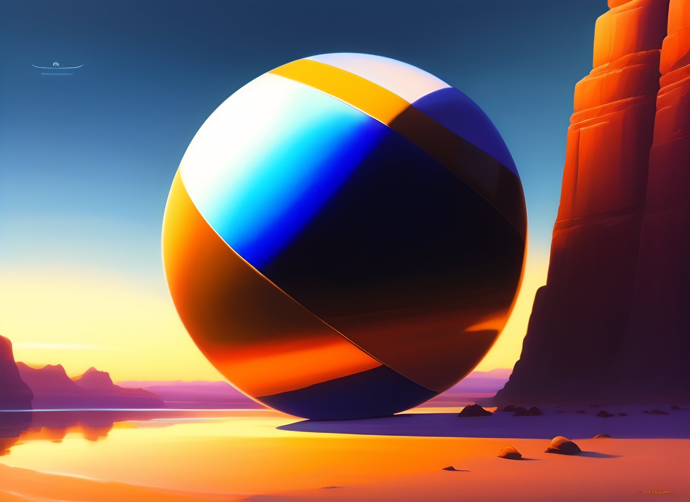 Lexica - Painting of a blue stone sphere that half in shadow and half ...