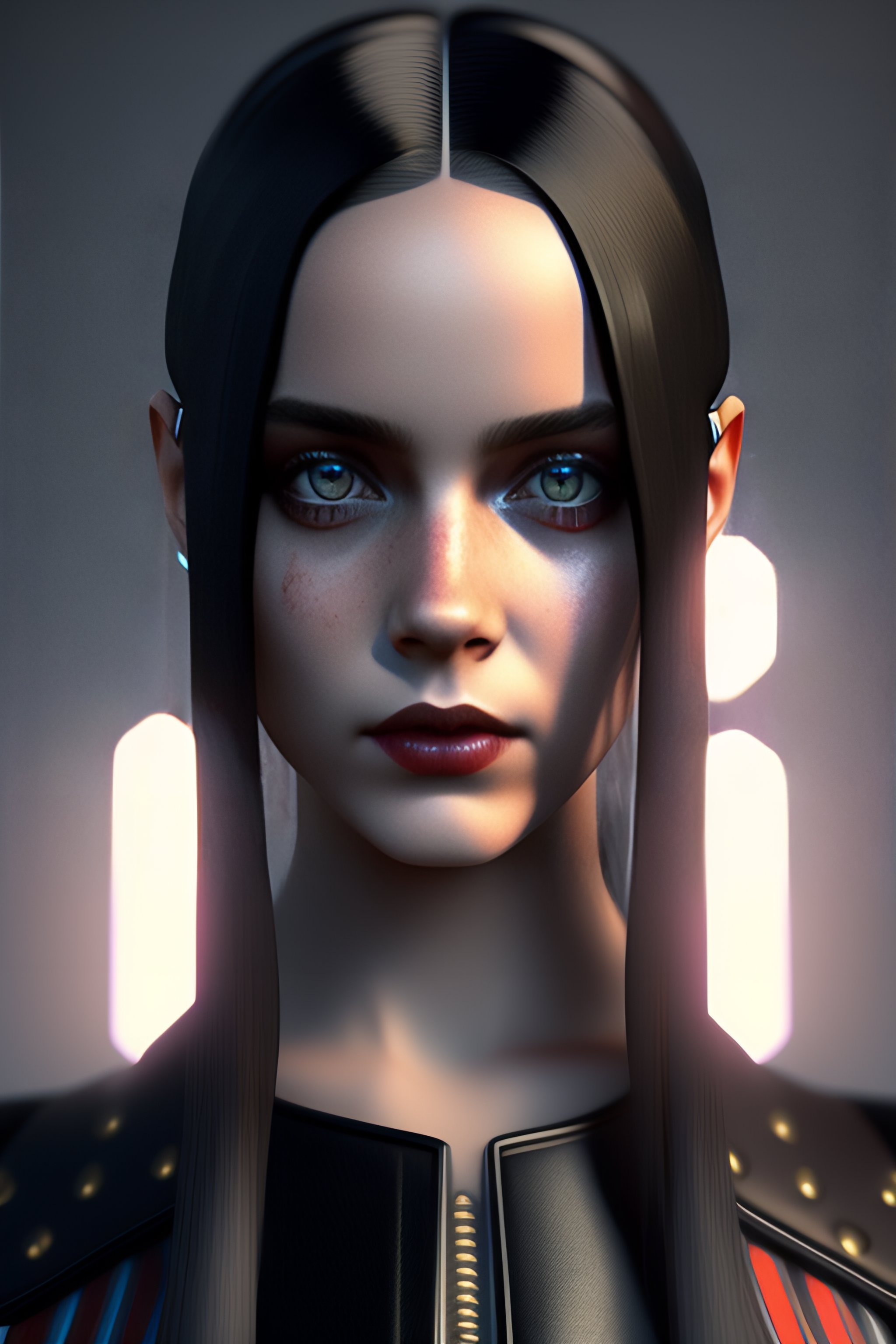 Lexica - Wednesday Addams cyberpunk realistic 3d render --q 5 --ar 1:1