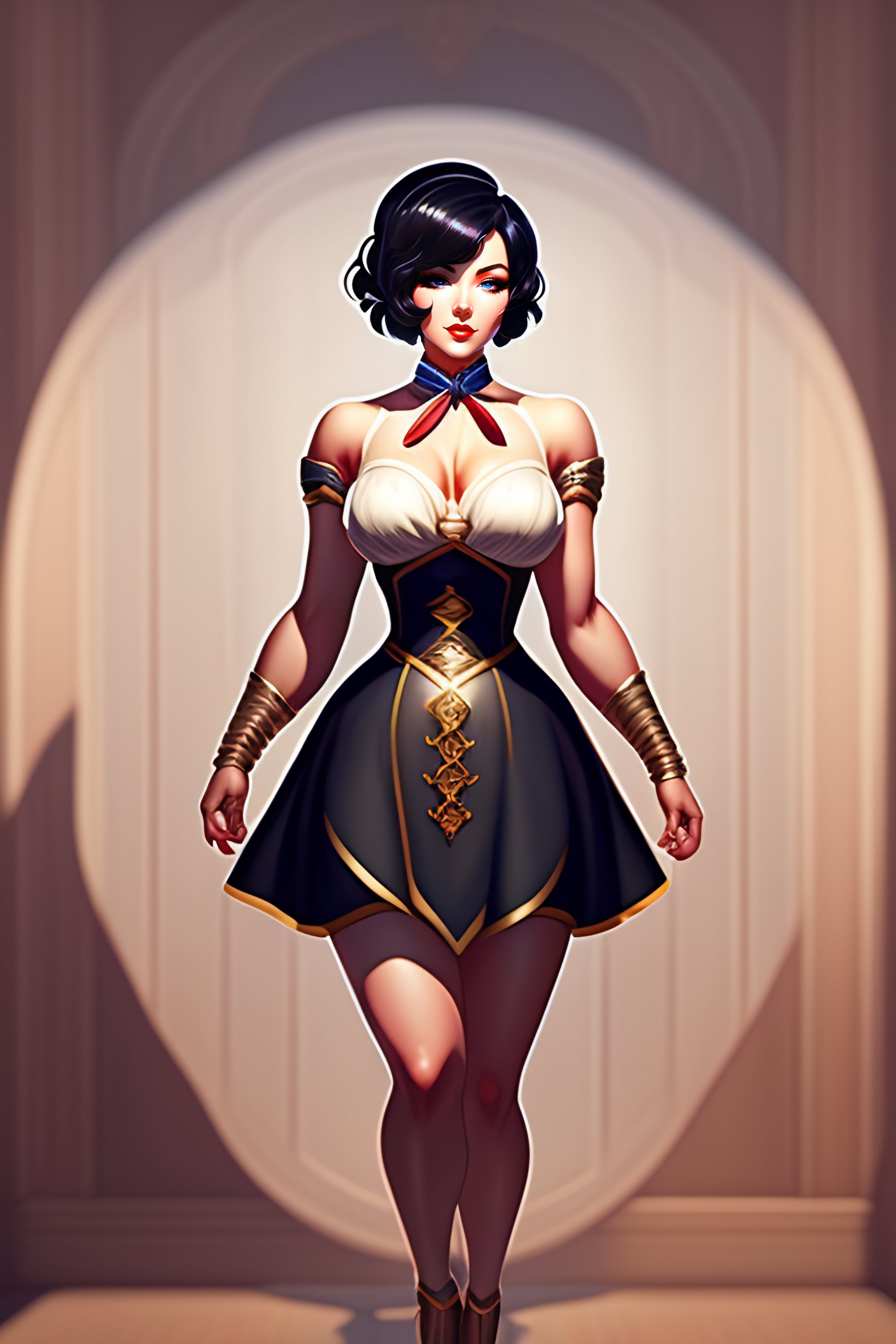 Lexica - Full body, Elizabeth from Bioshock Infinite ((big)) muscle woman,  black hair, Marilyn Monroe style, doe eyes, by shinkai makoto studio  ghibl...