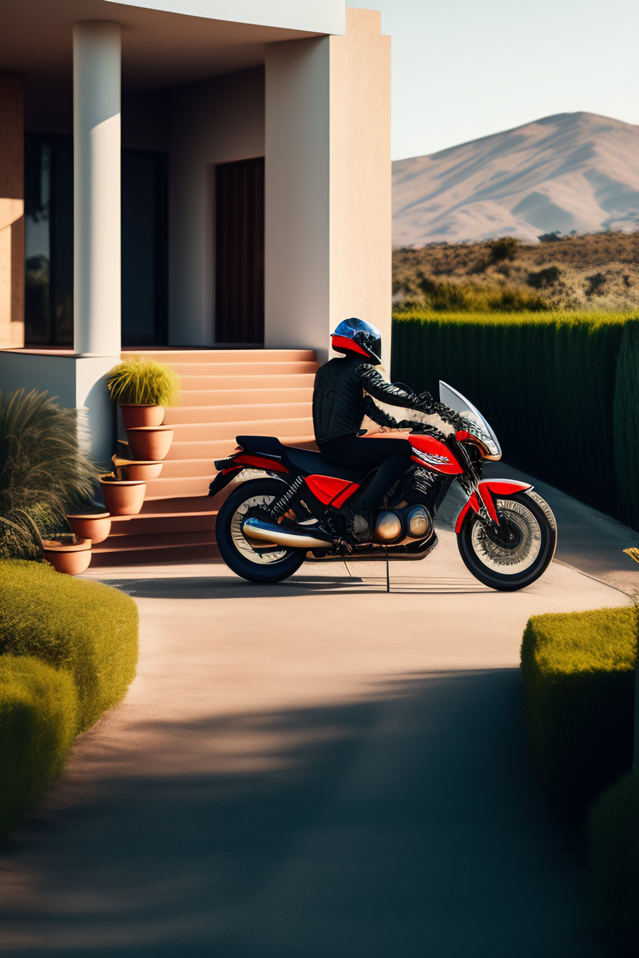Lexica - Person with a motorbike in front of a home