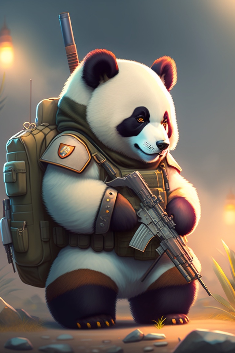 Lexica - A panda exhausted on the front line of the army with his ...