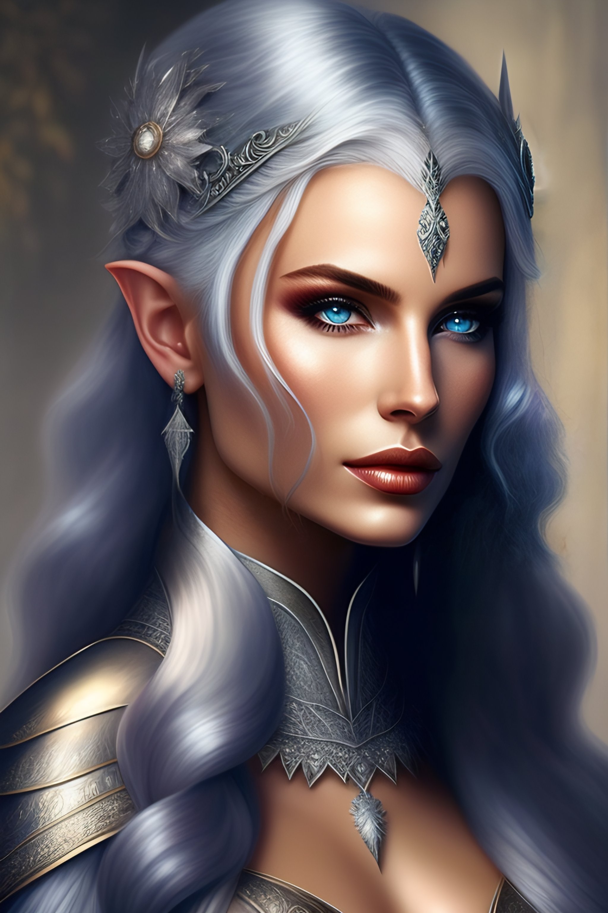 Lexica - Beautiful, silver hair, elf, sorceres, dark