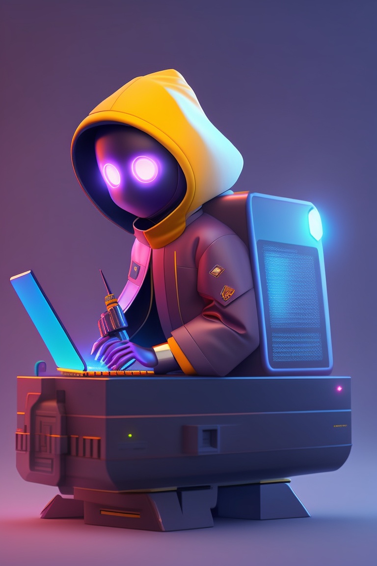 Lexica - Ai character, like hacker, working on computer