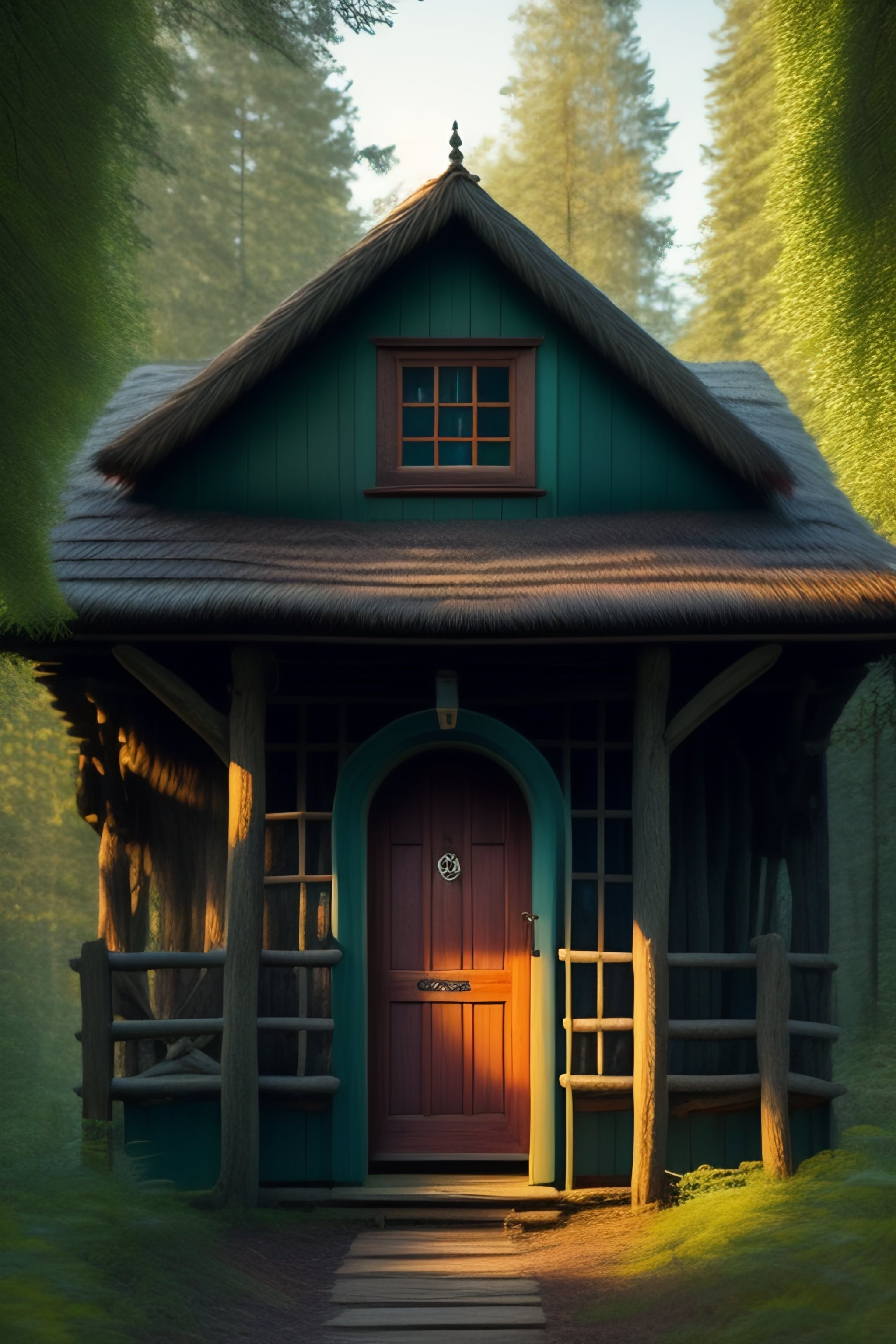 Lexica - Old wood house in forest with old friendly lady opening the ...