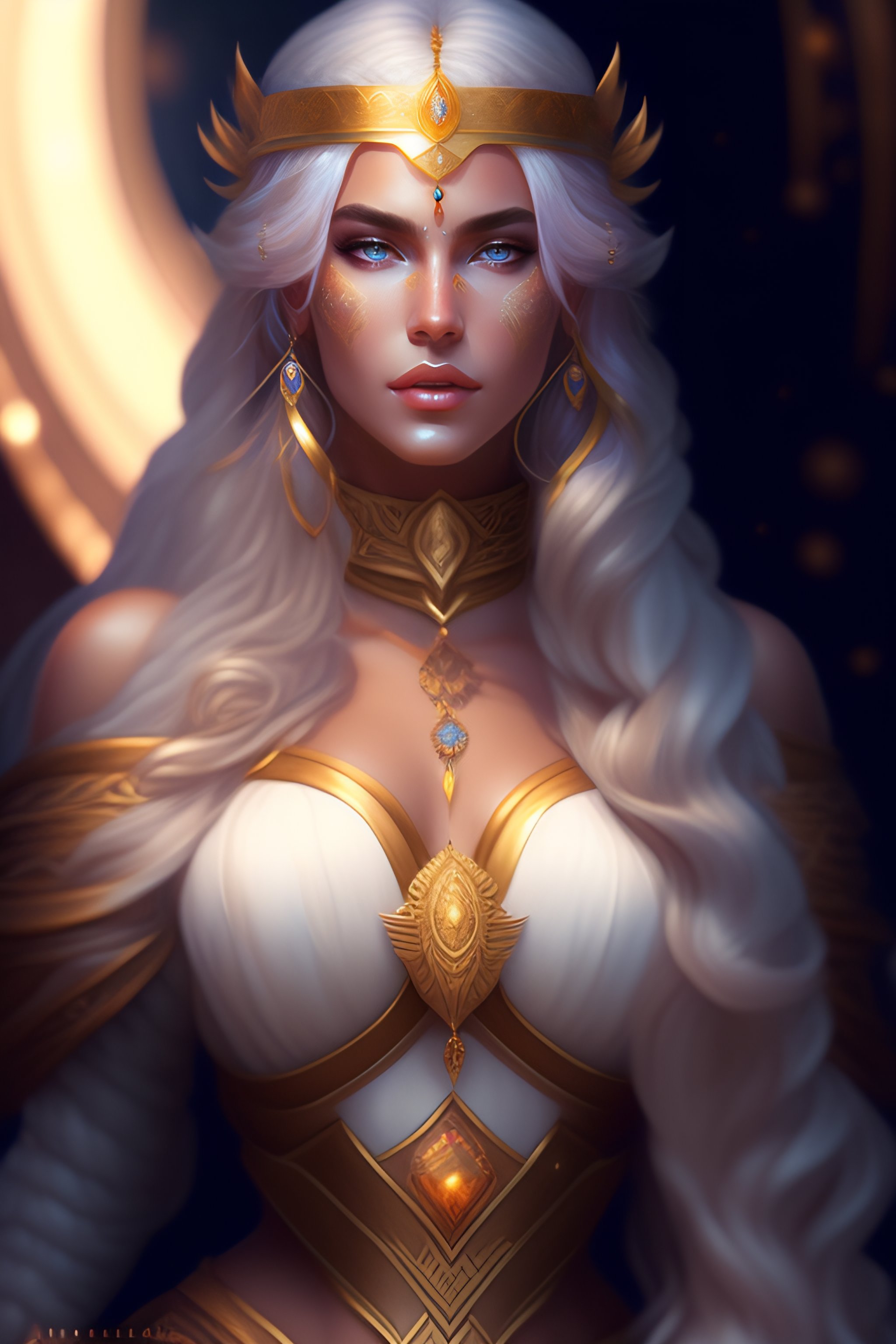 Lexica - Female, mage godess with long white hair, beautiful
