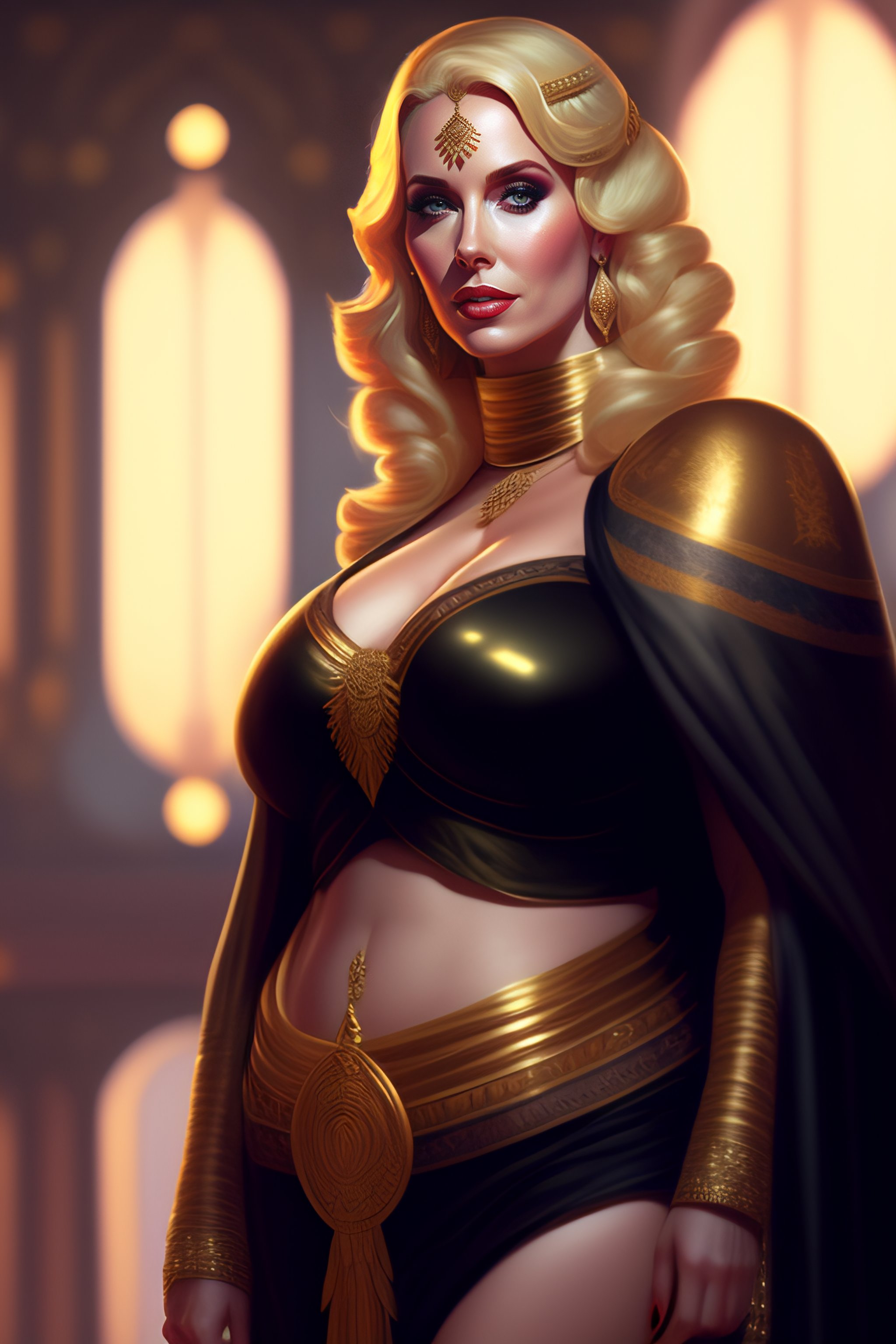 Lexica - Christina Hendricks as a belly dancer, leia, Charlize Theron  blonde updo, full body shot, barefoot, illustration, by jordan grimmer and  greg...