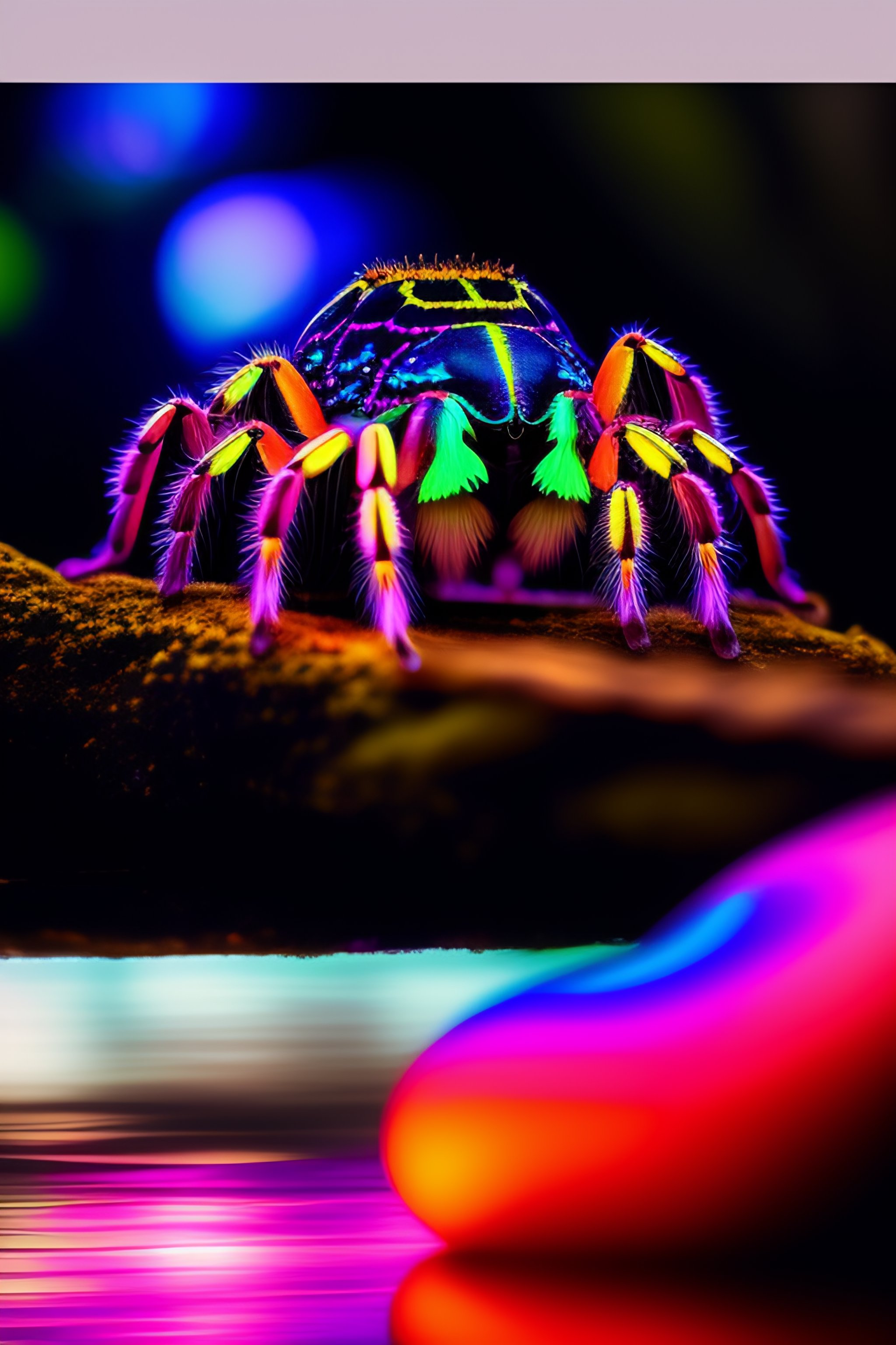 Lexica - Midjourney style, The neon tarantulas of the enchanted forest