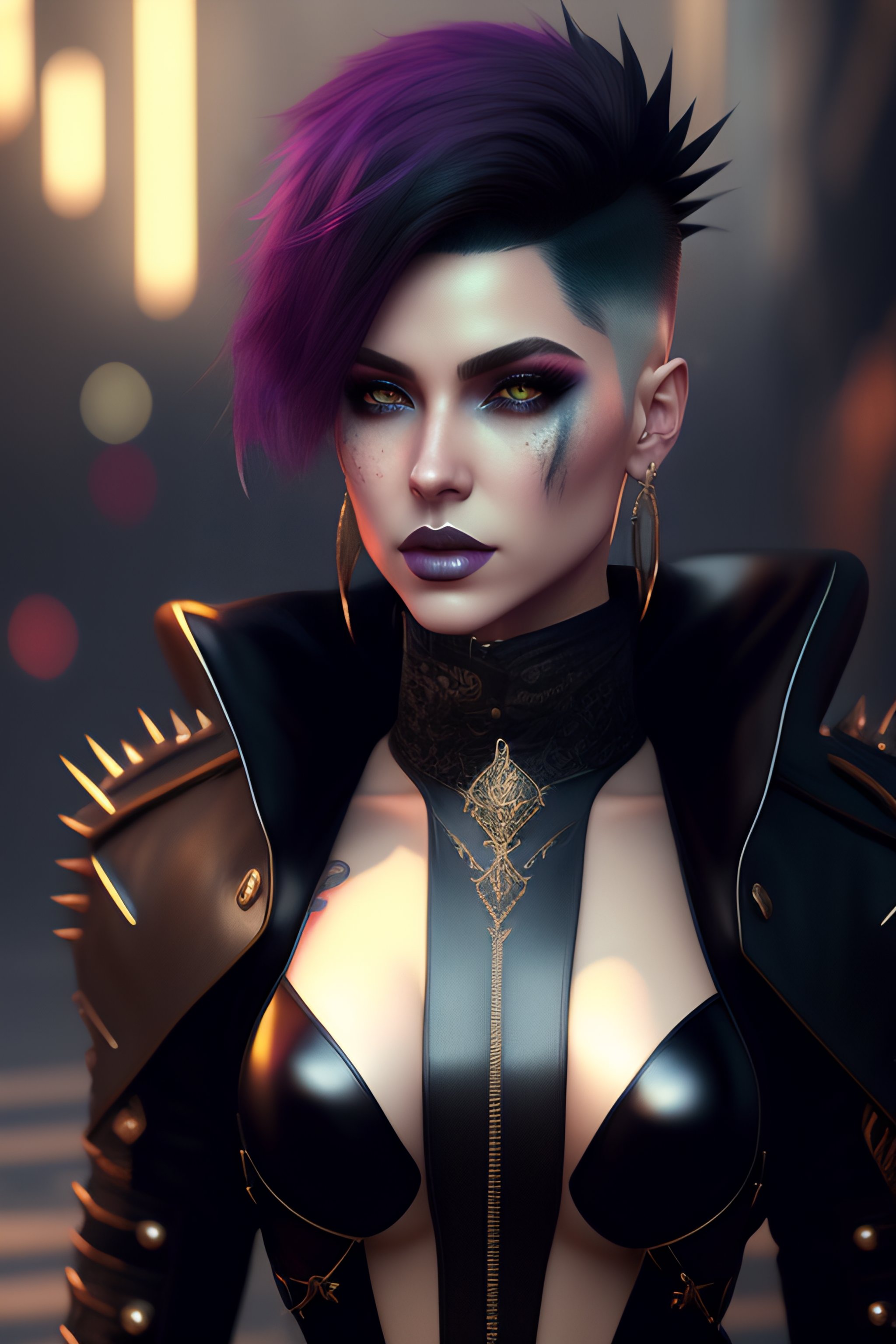 Lexica - Goth punk clothes with short hair girl, battle status, hyper ...