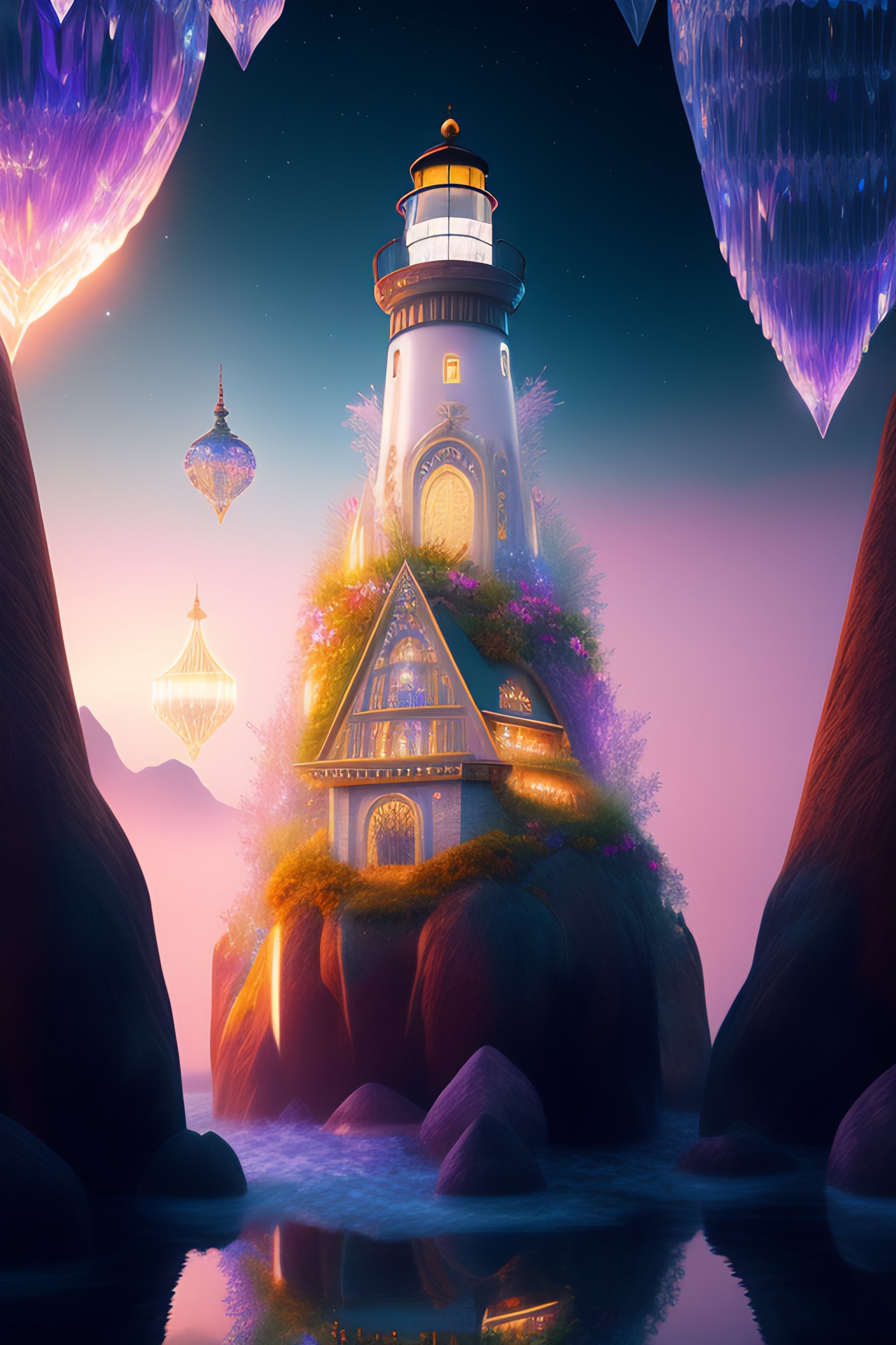 Lexica - Lighthouse full of crystal, detailed digital illustration of a ...