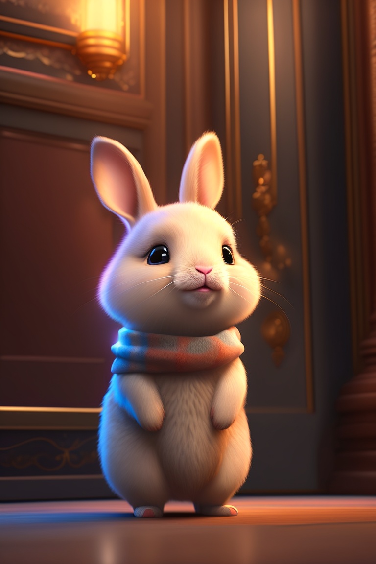 Lexica - Cute small rabbit smiling in front of theater door ,unreal ...
