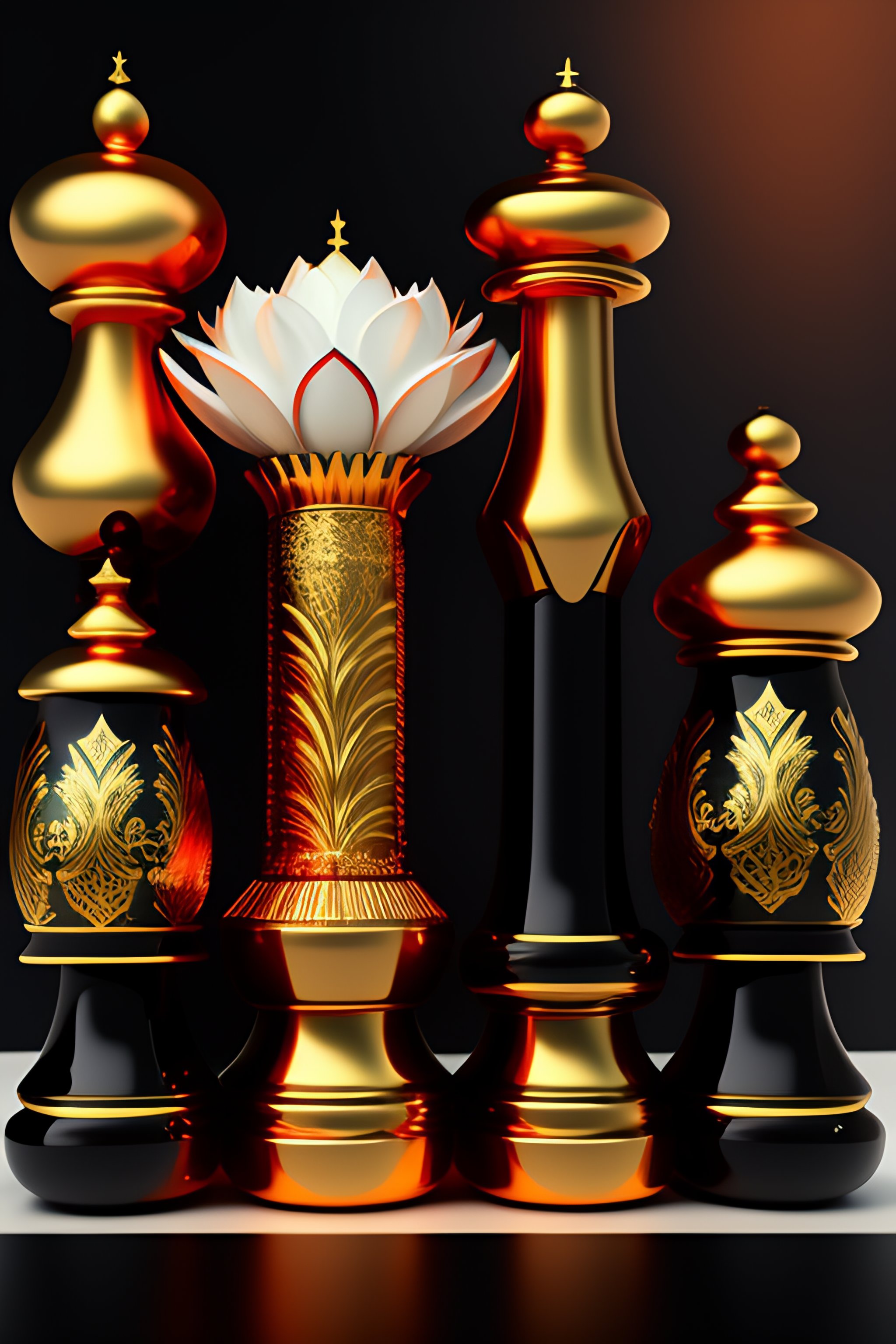 3d Rendering Of A Blurry Black King Chess Piece With Various Chess