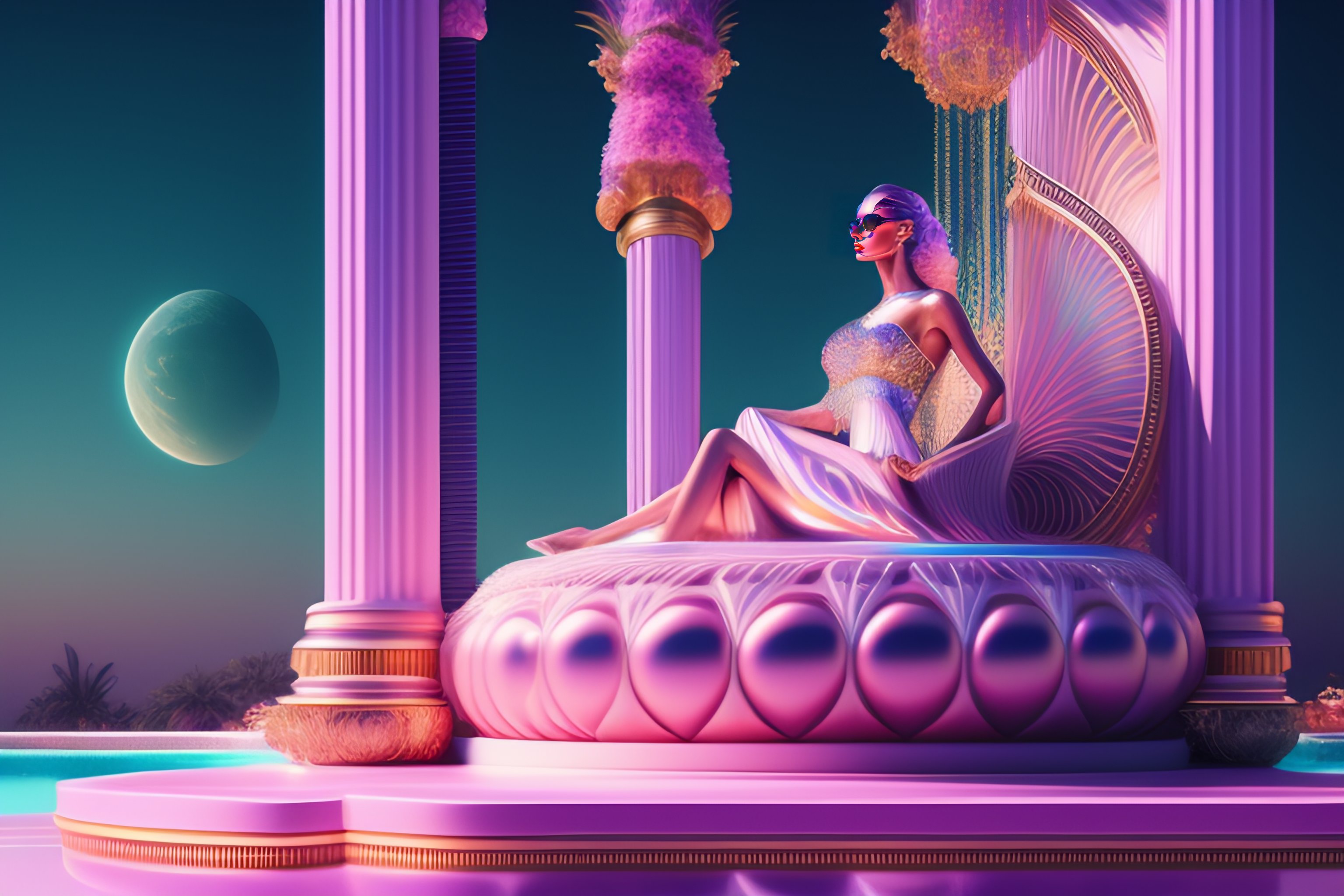 Lexica Beeple Masterpiece Hyperrealistic Surrealism Beautiful Full Body Goddess Sitting On