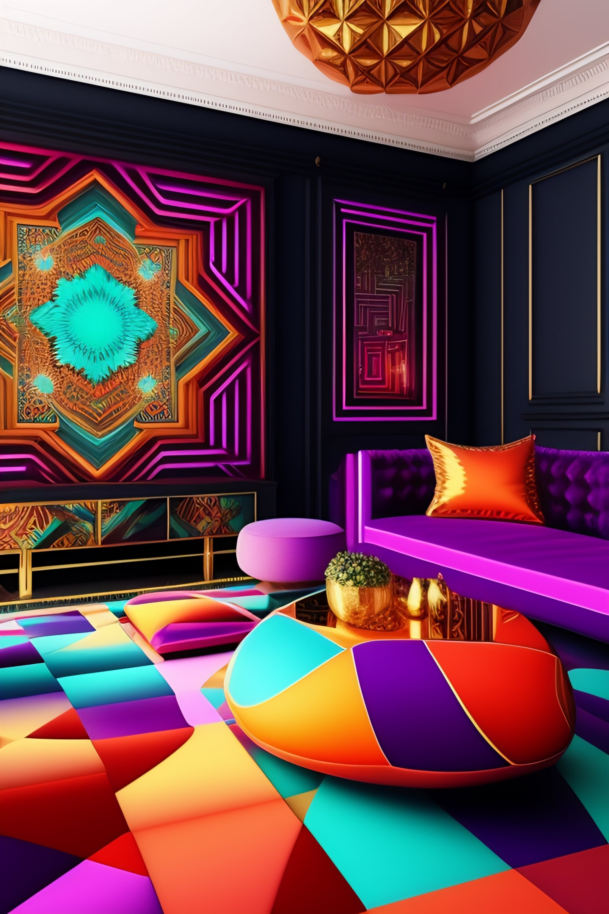 Lexica - The most psychedelic geometric patterned living room ...