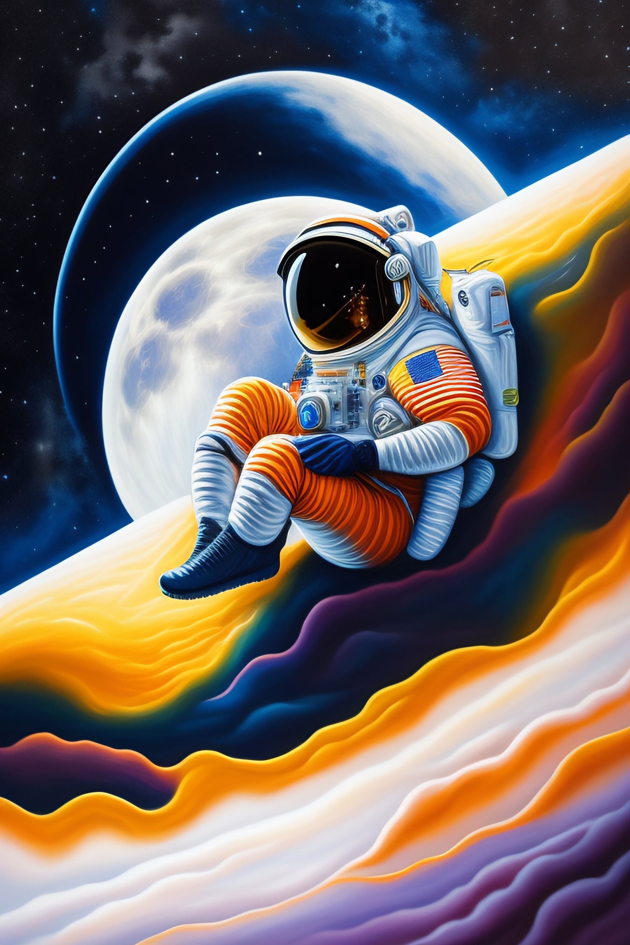 Lexica - A painting of an astronaut laying down on the moon, painting ...