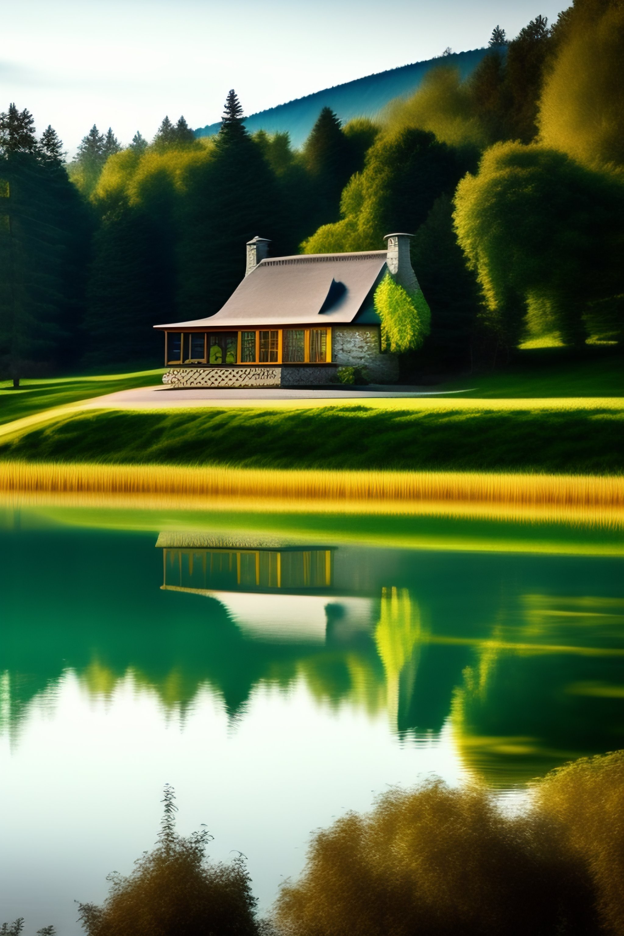 Lexica - Cottage by a lake with