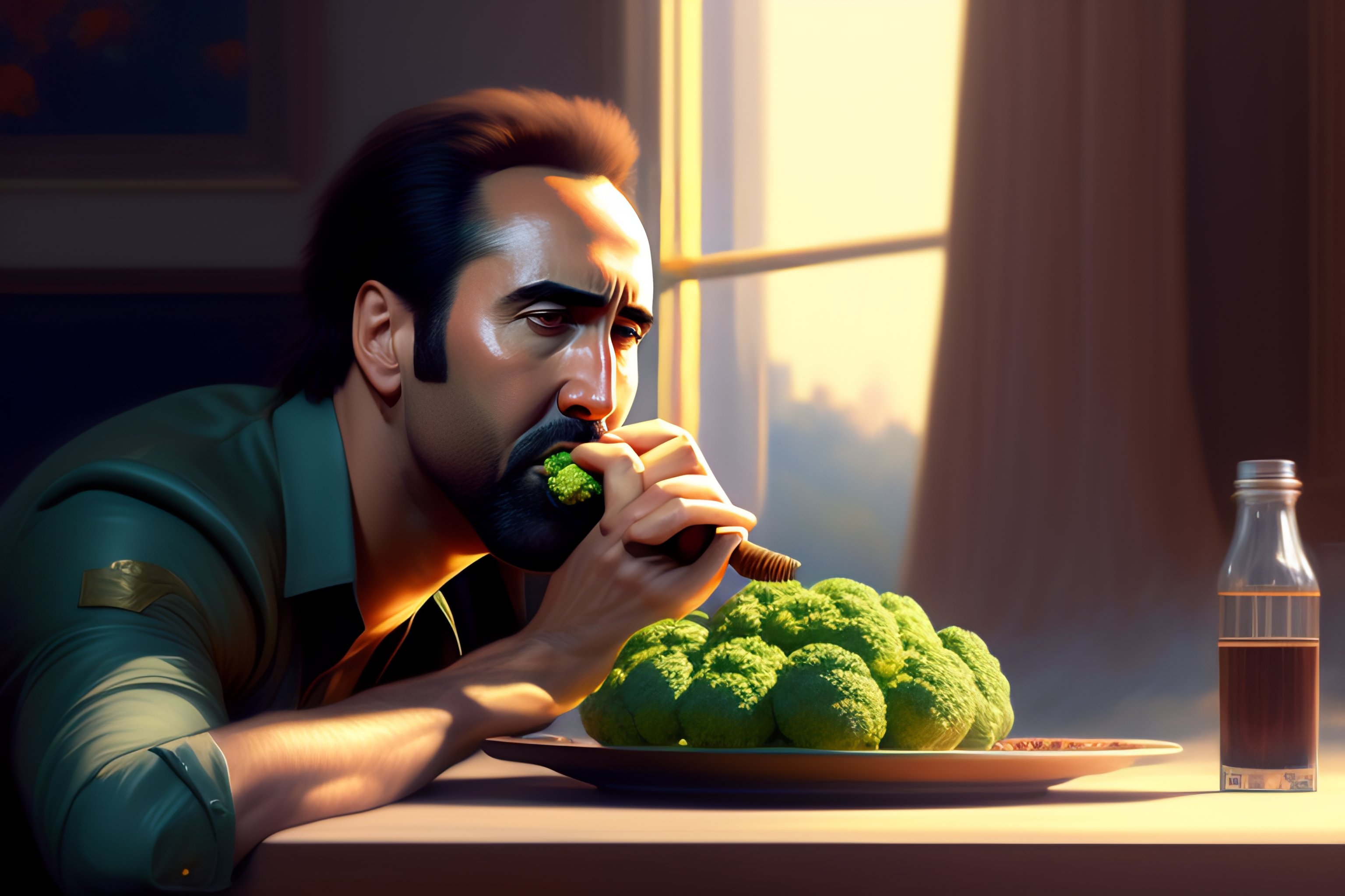 Lexica - Nicolas cage eating broccoli, expert high detail concept art ...