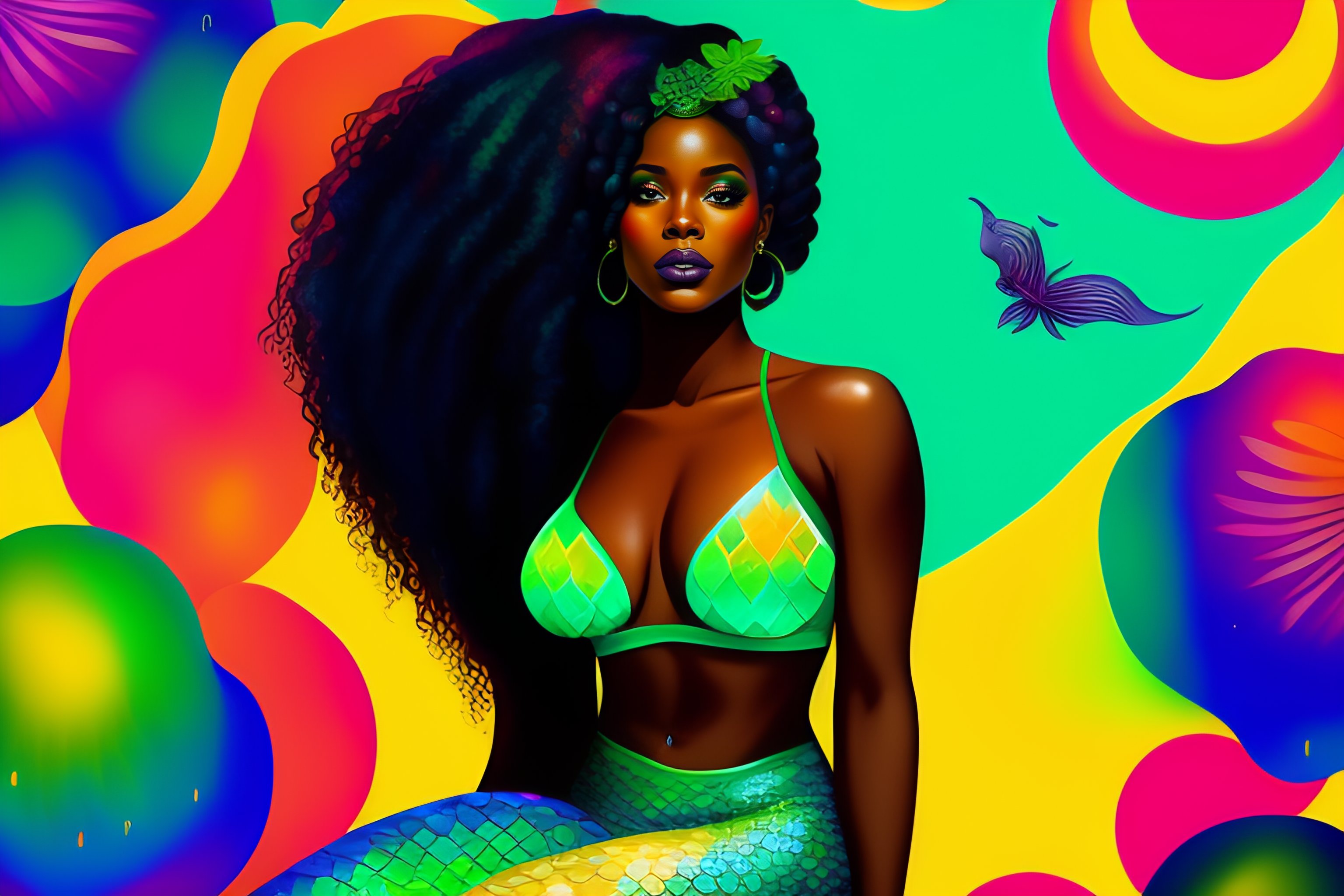 lexica-a-realistic-mermaid-sitting-on-a-leaf-portrait-of-black