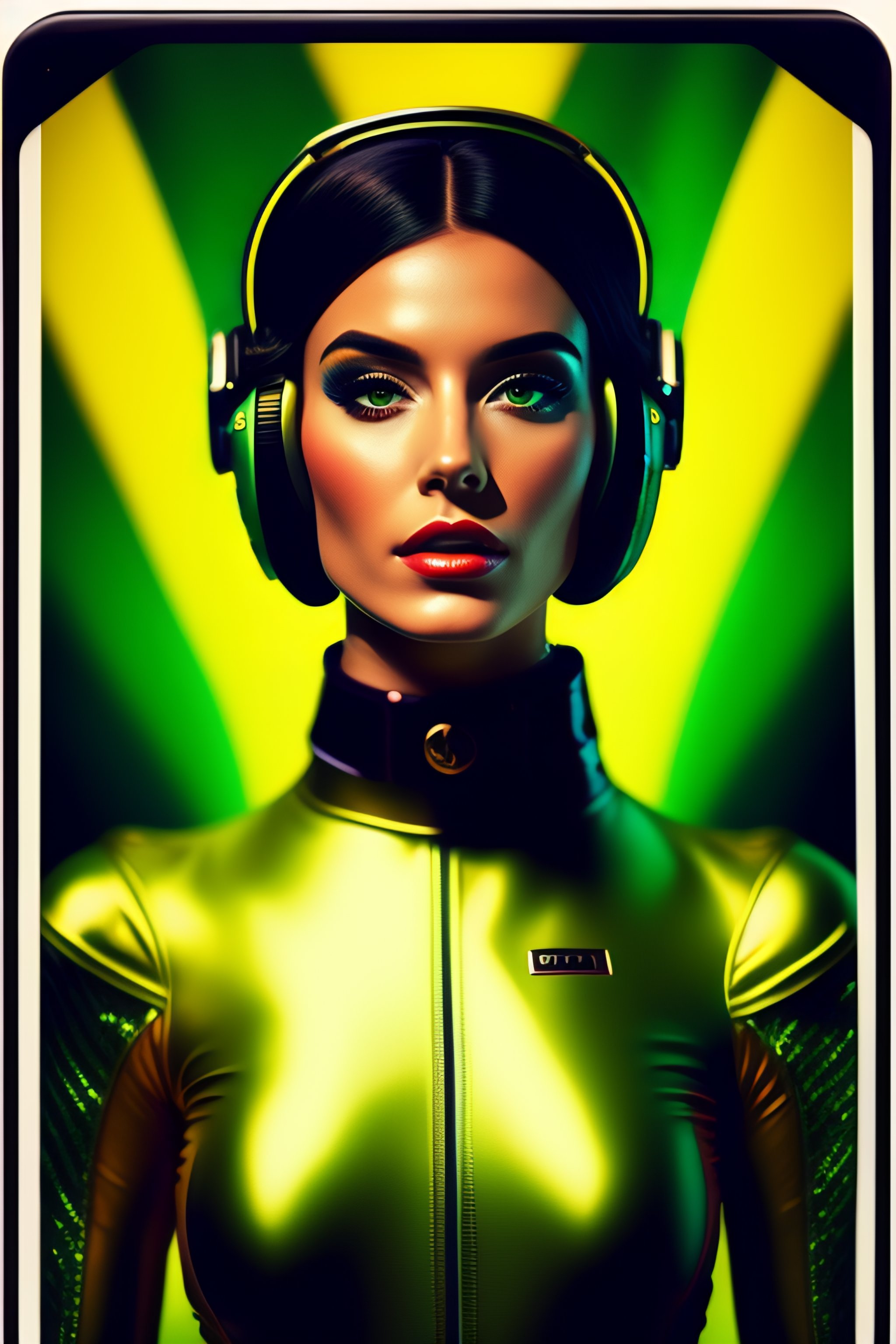 Lexica Young woman in wearing a tight green spacesuit