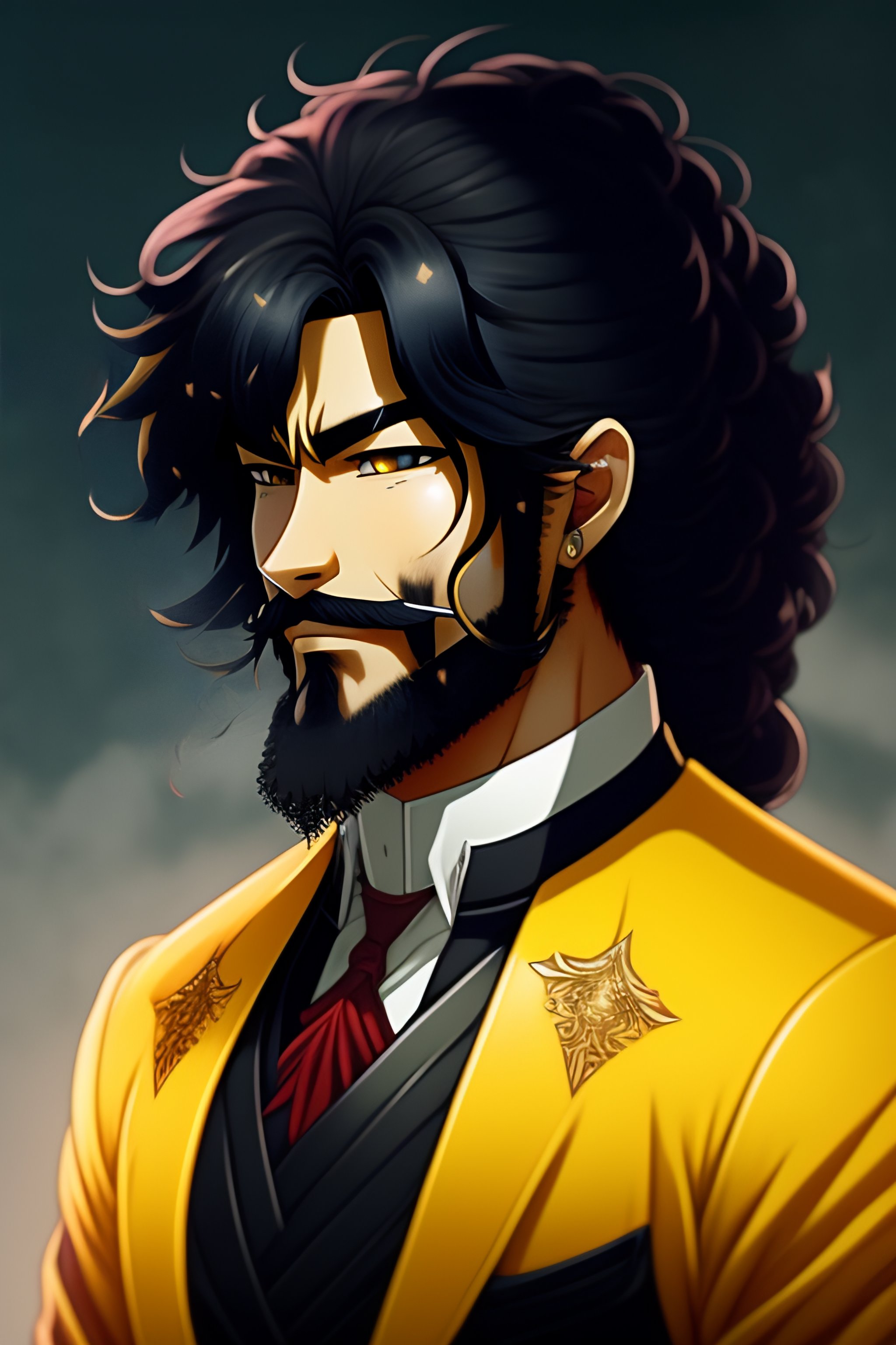 Lexica - Anime warrior king, 42 years old, black long hair, long