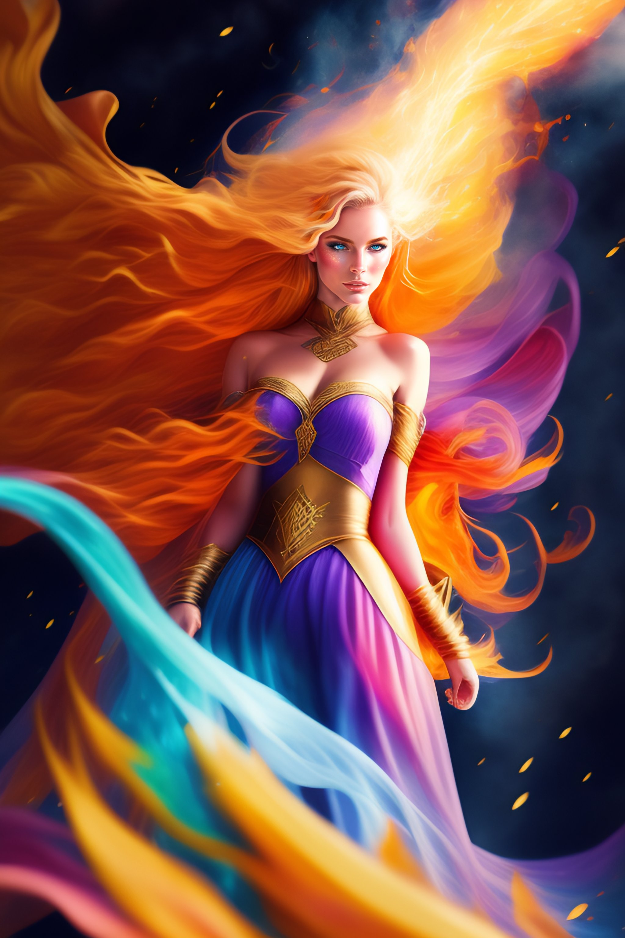 Lexica - Watercolor style, beautiful blond witch fighting deamon ...