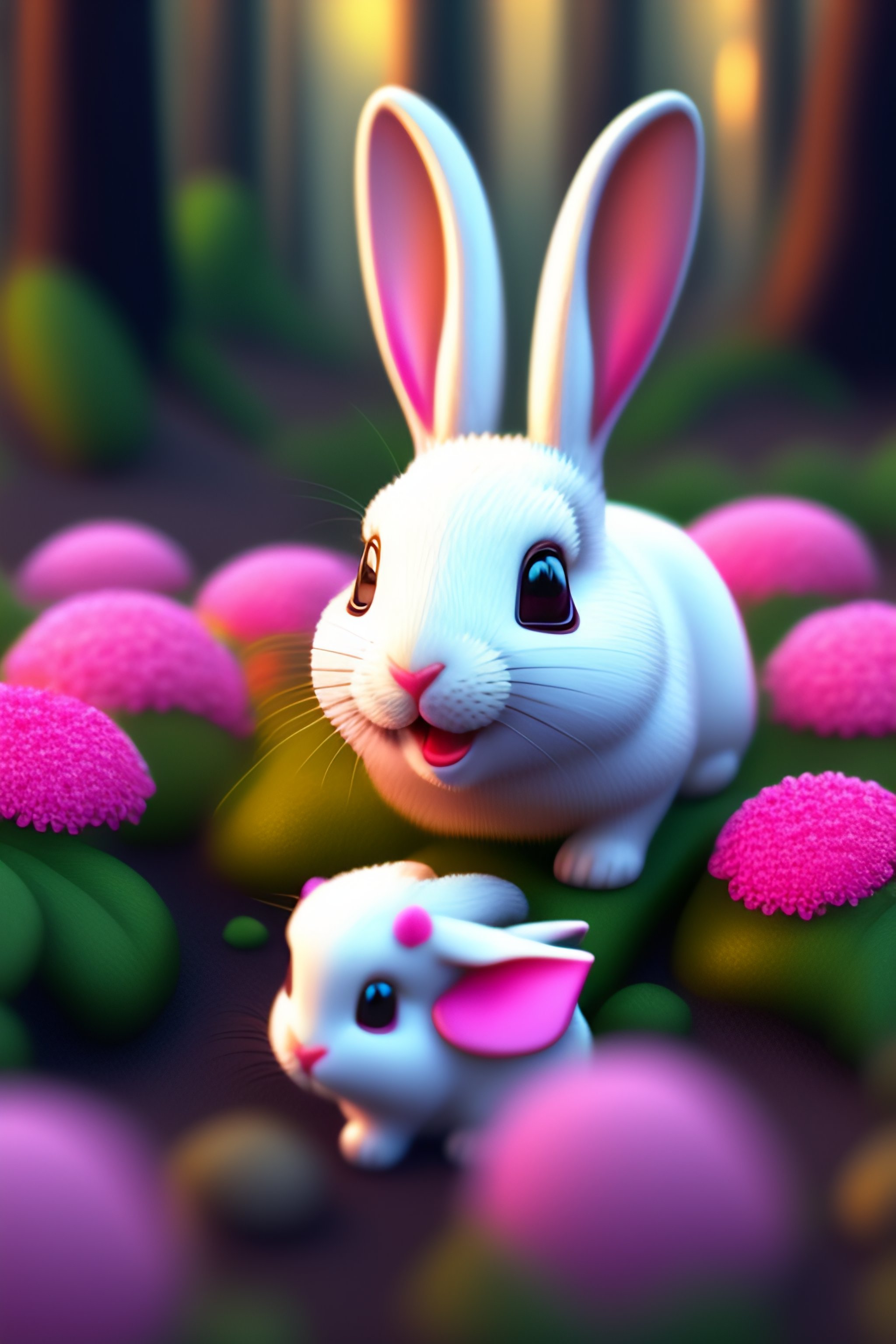 Lexica - 3d family white rabbits, red eyes, pink nose, character ...