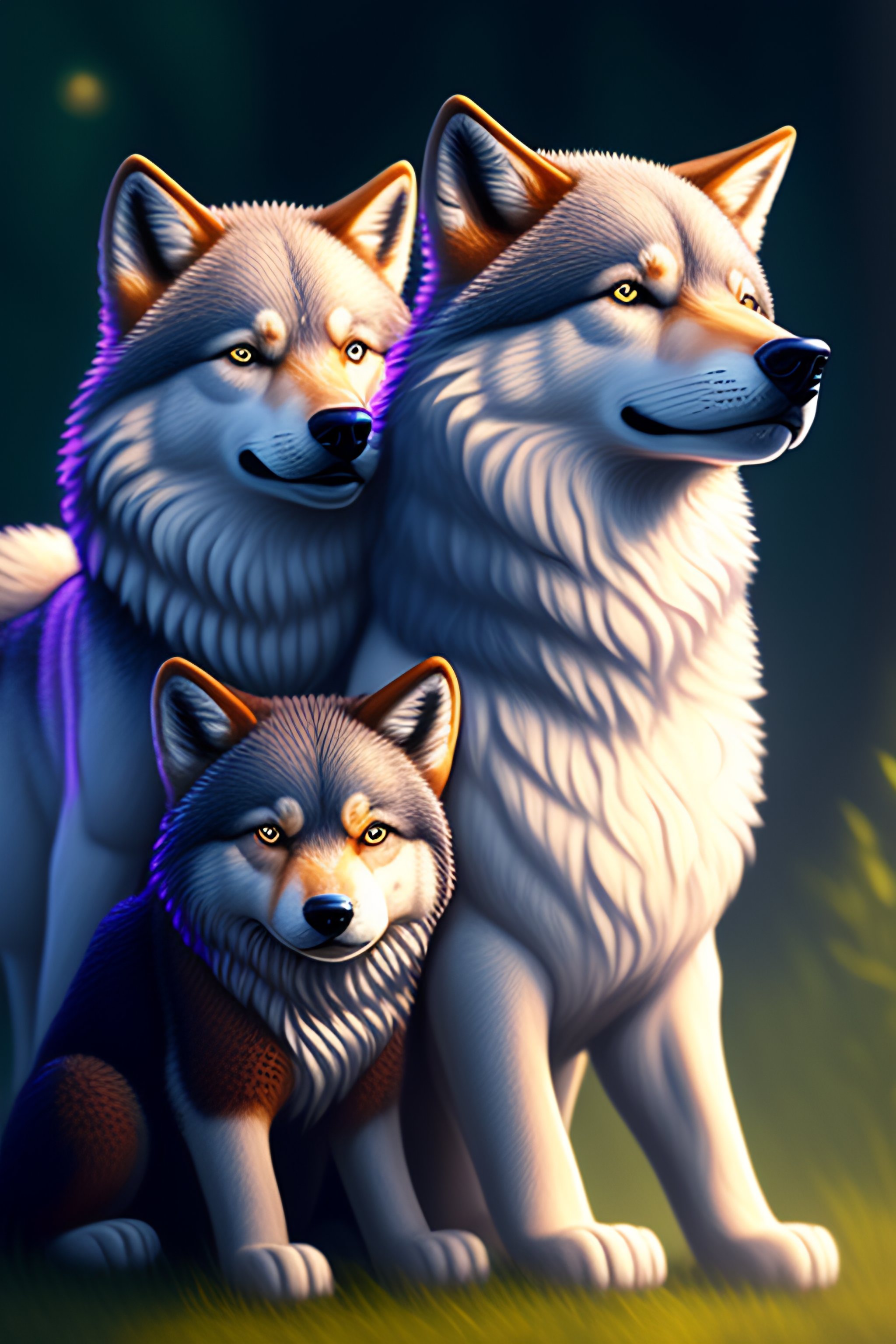 Lexica - Three cuddly little wolves with soft fur and fluffy tails who ...